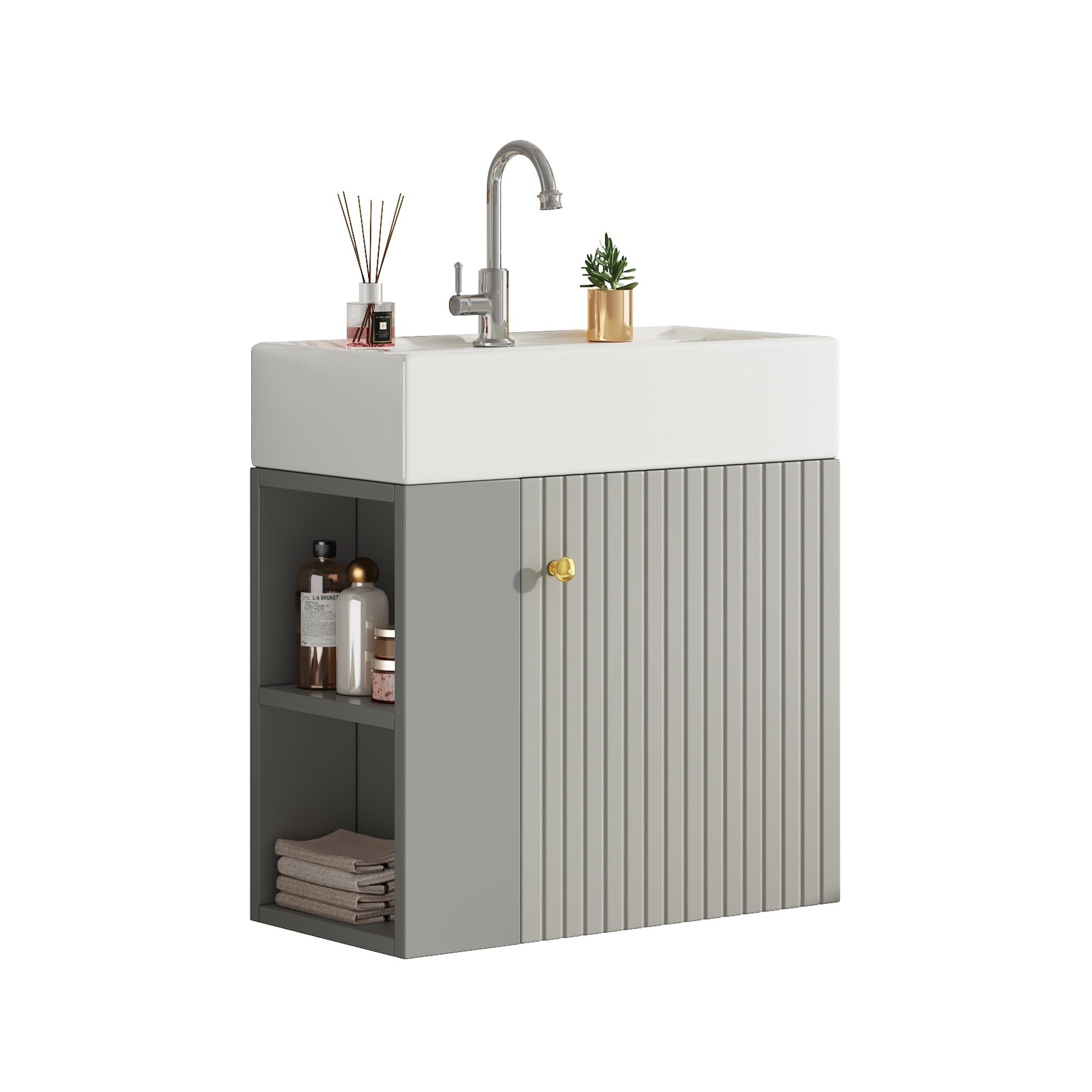 Bathroom Furniture Washbasin with Vanity Unit 55cm, Hanging, Light Grey