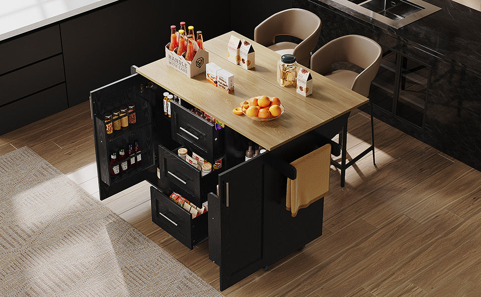 Kitchen Island Workbench Storage Removable Casters - Black