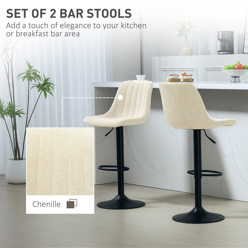 Set of Two Tub Bar Stools Chenille-Feel Beige