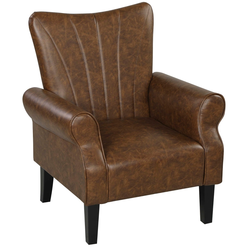 Upholstered Accent Chair with Rolled Arms and Wood Legs, Brown