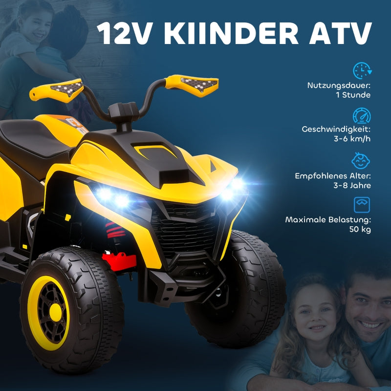 Electric Quad Bike for Kids with LED Headlights and Music, Yellow