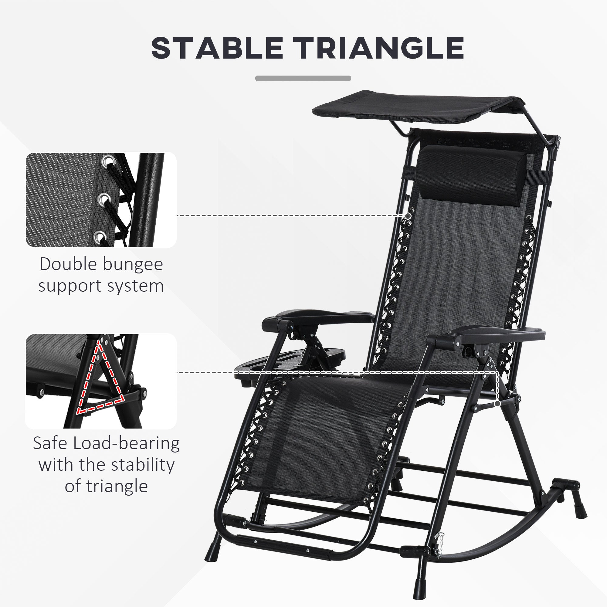 Garden Rocking Chair Folding Recliner Zero-Gravity Adjustable Sun Lounger, Black