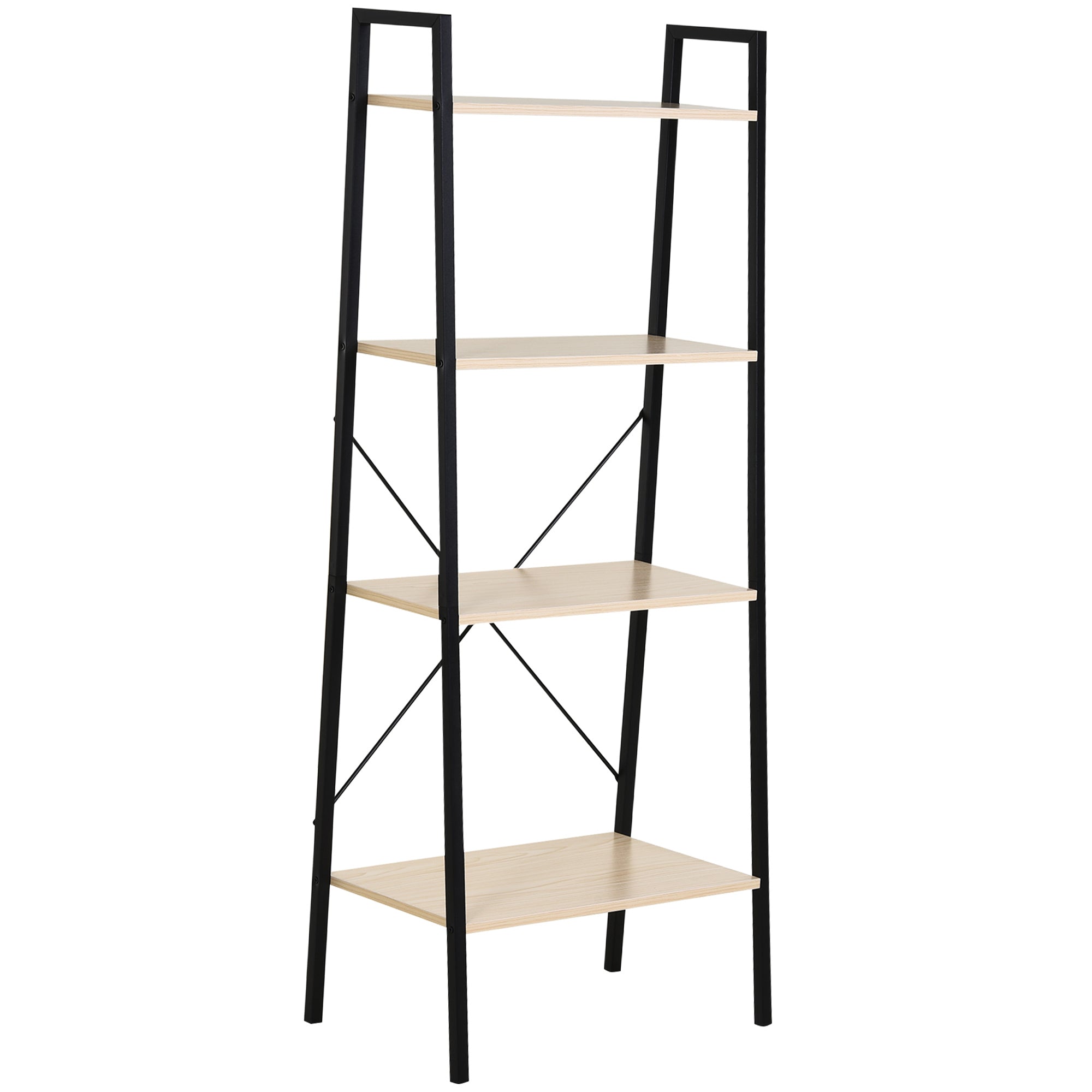Ladder Shelf Bookshelf 4-Tier Industrial Storage Rack, Oak and Black