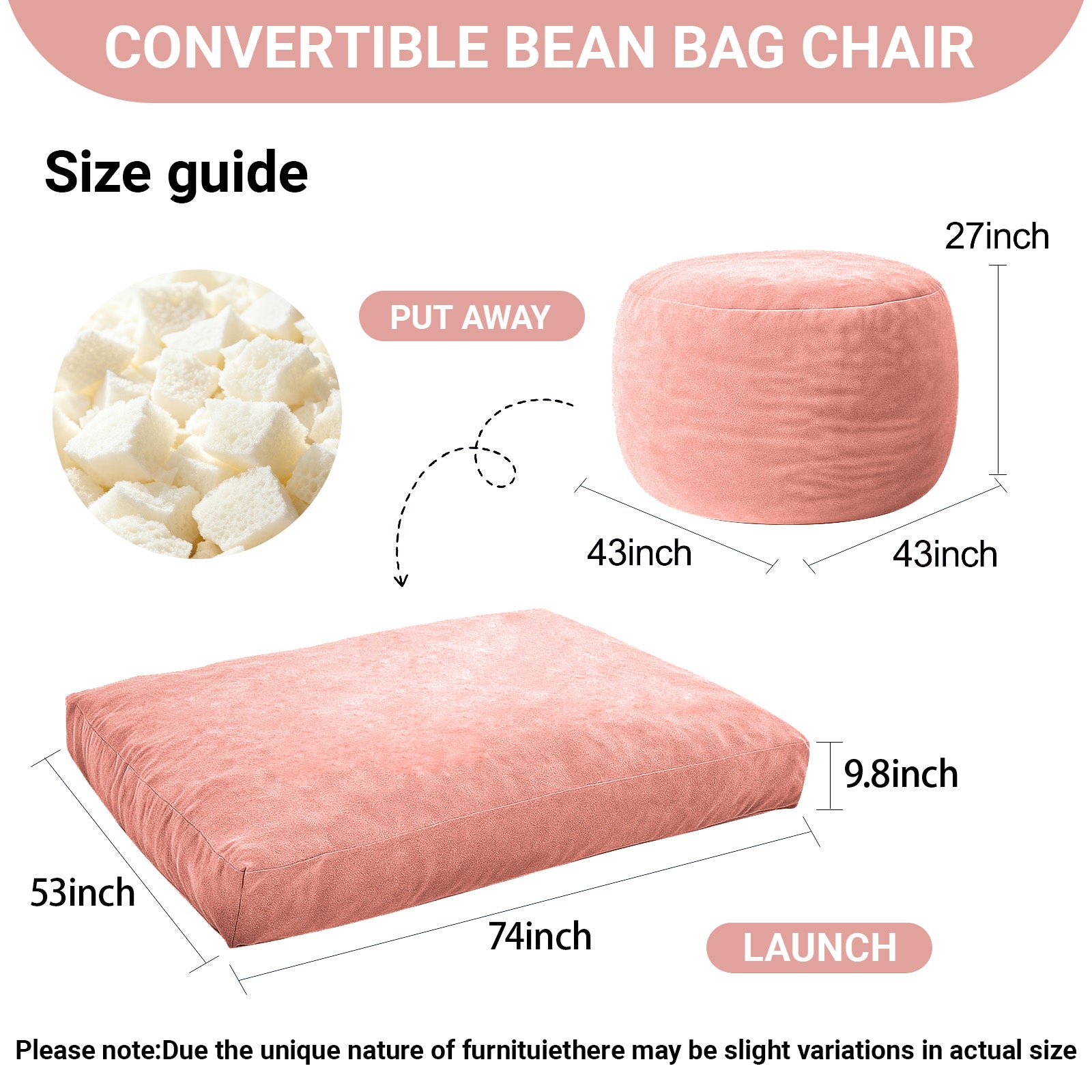 DBC-FENSE Convertible Bean Bag Chair Bed 2-in-1 Lounge Solution