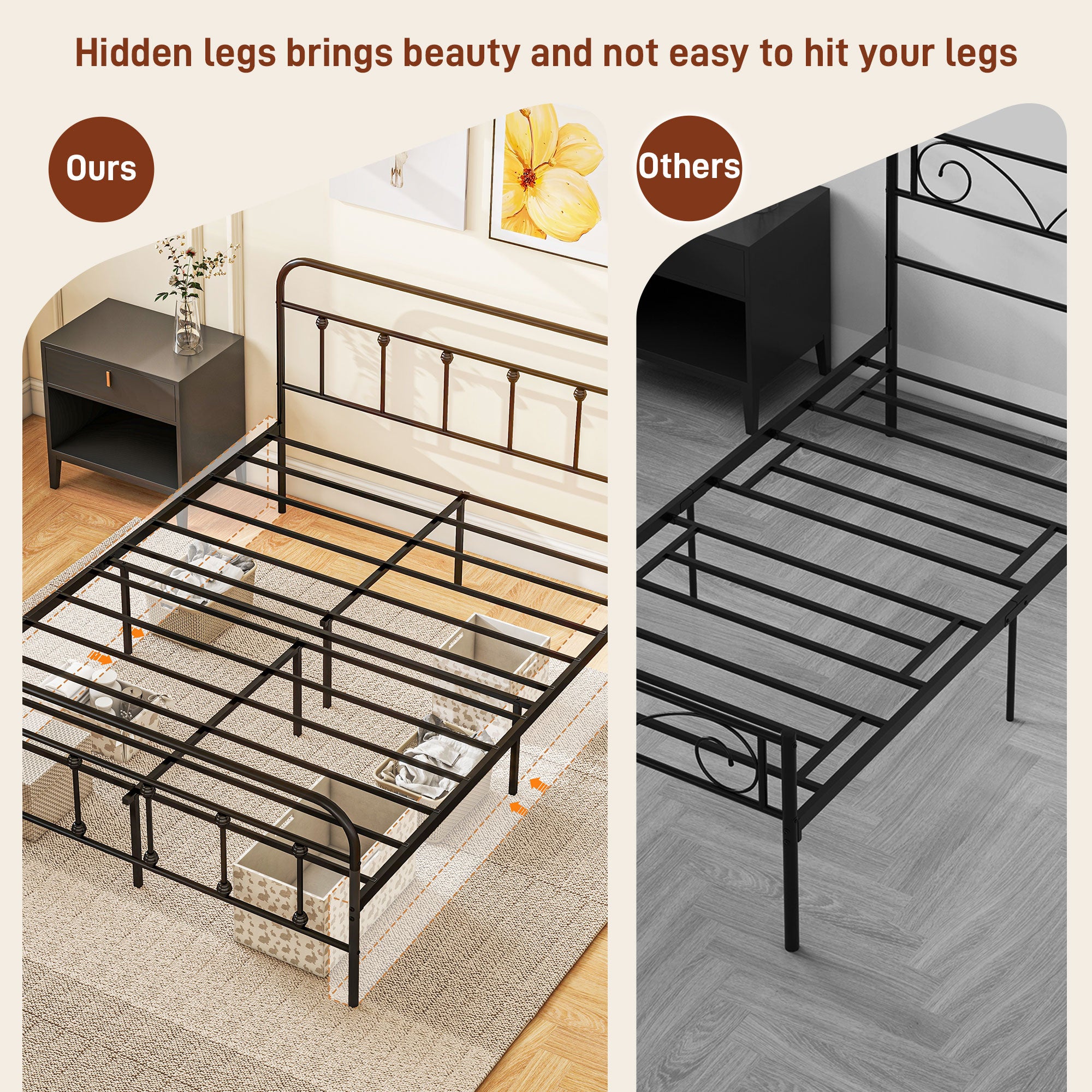 Double Bed Frame Minimalistic Metal Black