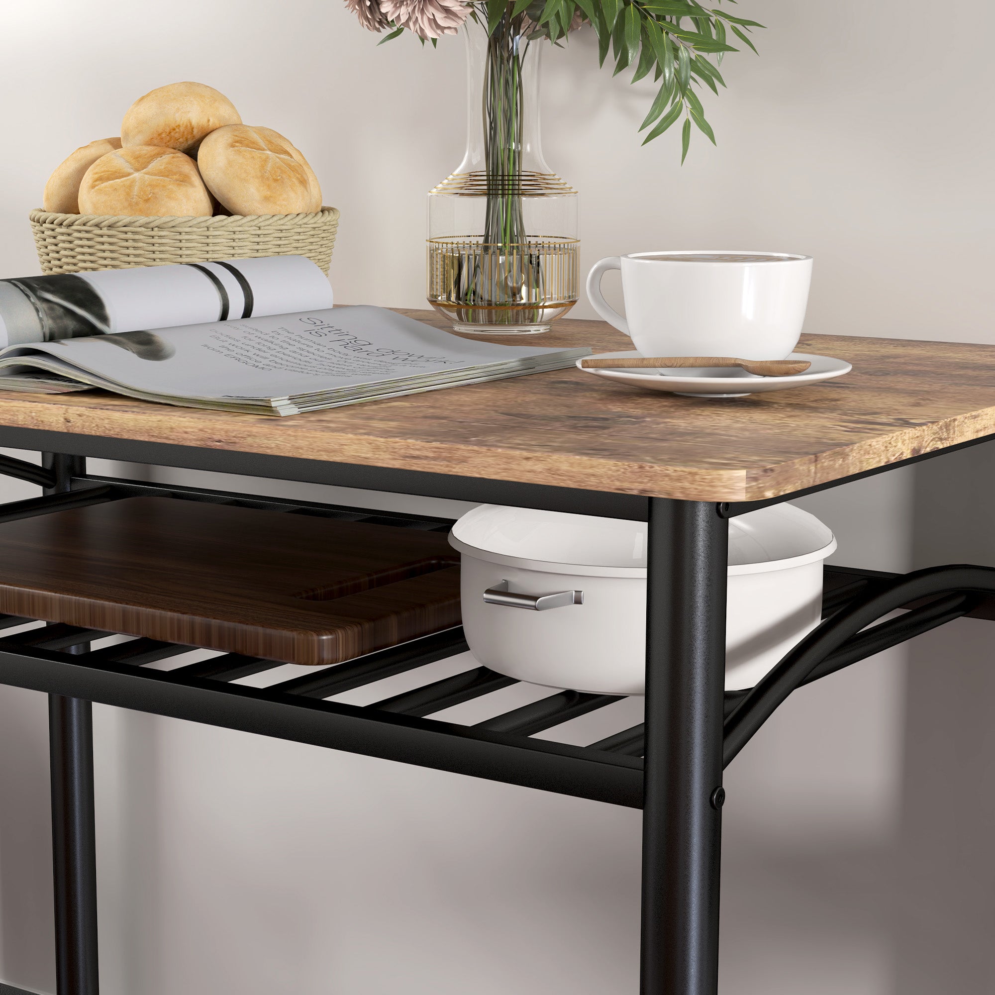 Dining Set 4-Piece Space-Saving Table 2 Chairs Bench, Brown