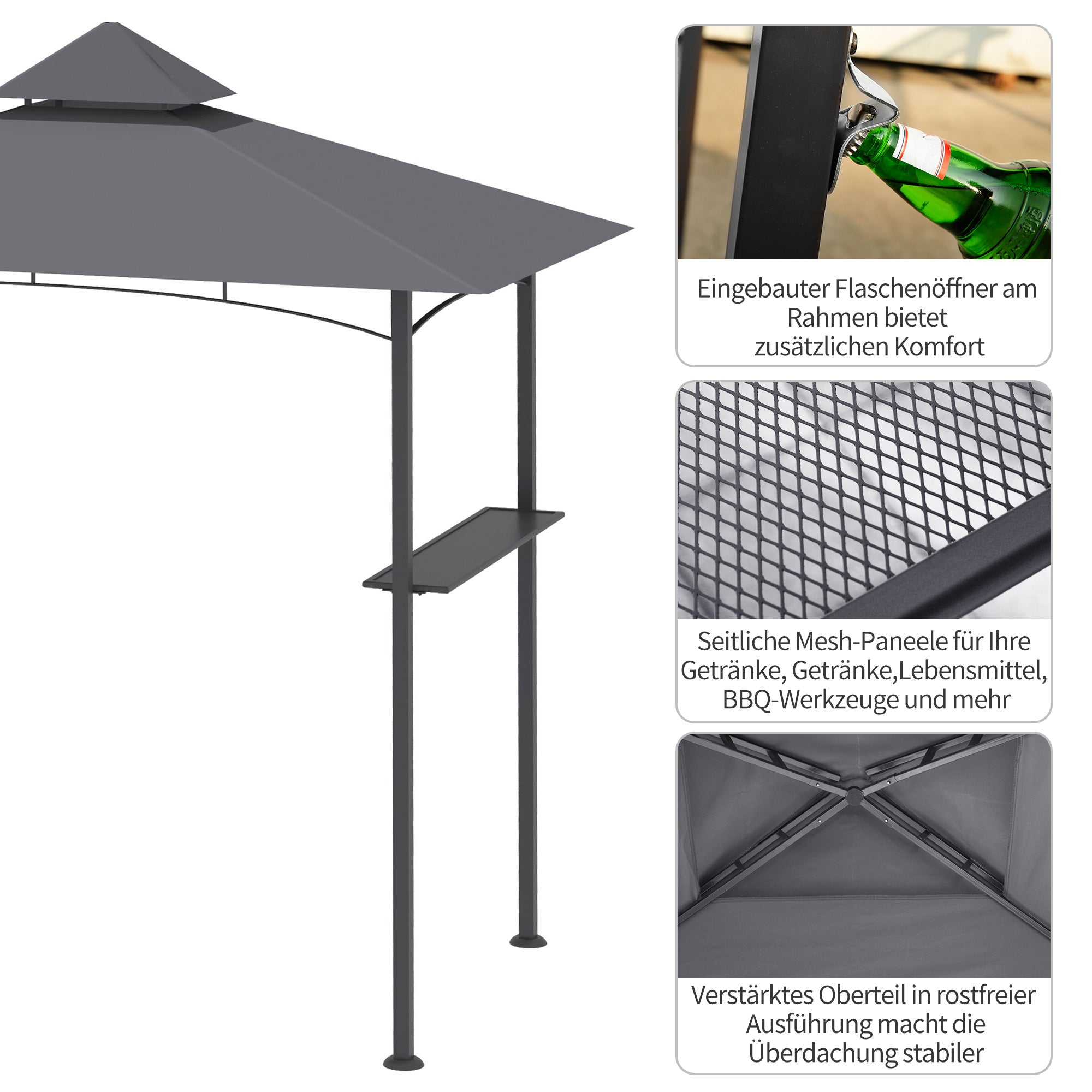 Barbecue Pavilion, Garden Tent Flame-Retardant Double Roof, Grey