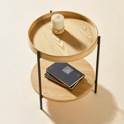 Modern 2-Tier Round Tray Coffee Table, 44x44x48cm, Wood and Iron