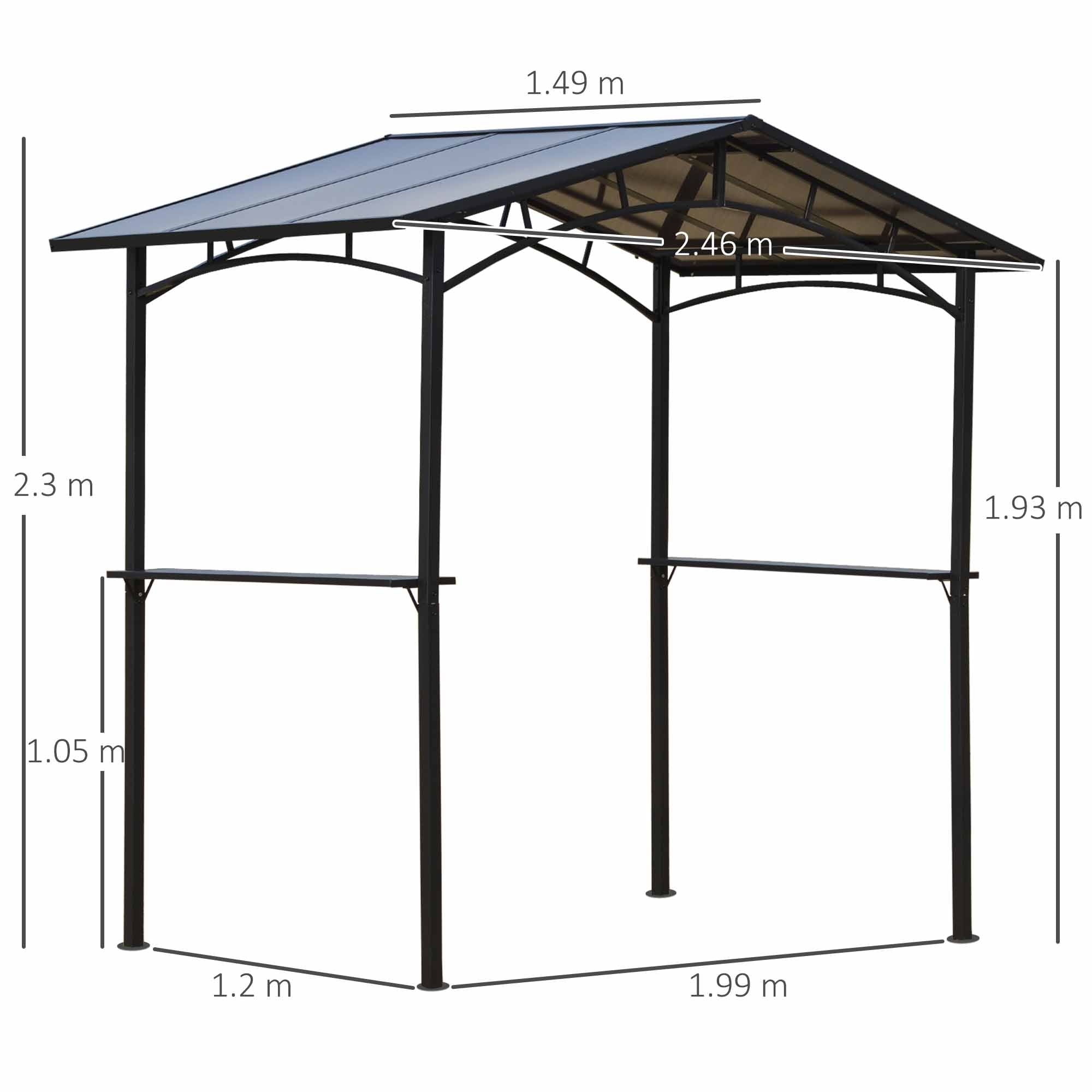 Outdoor BBQ Gazebo Tent 8ft x 5ft with 2 Shelves, Aluminium Steel Frame