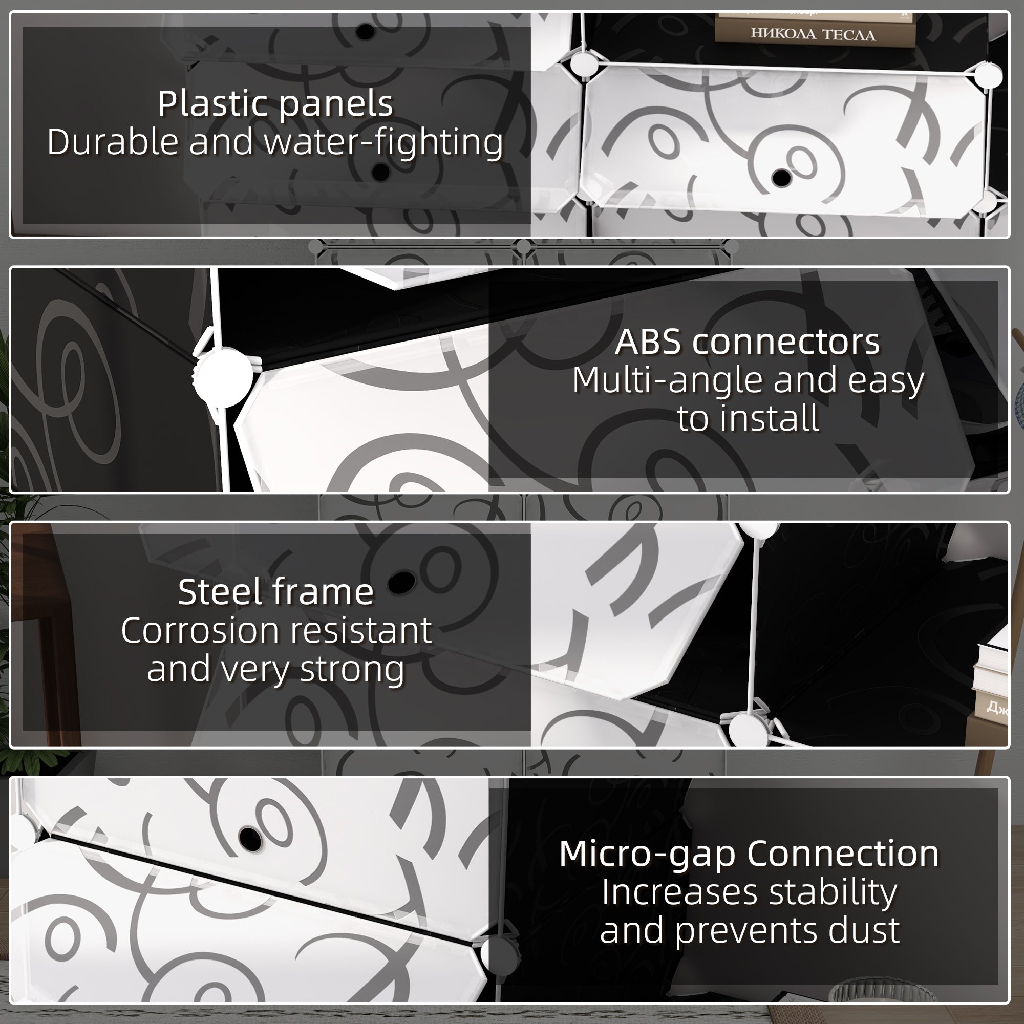 16 Cube Shoe Rack Modular Storage Cabinet 32 Pairs Plastic White and Black