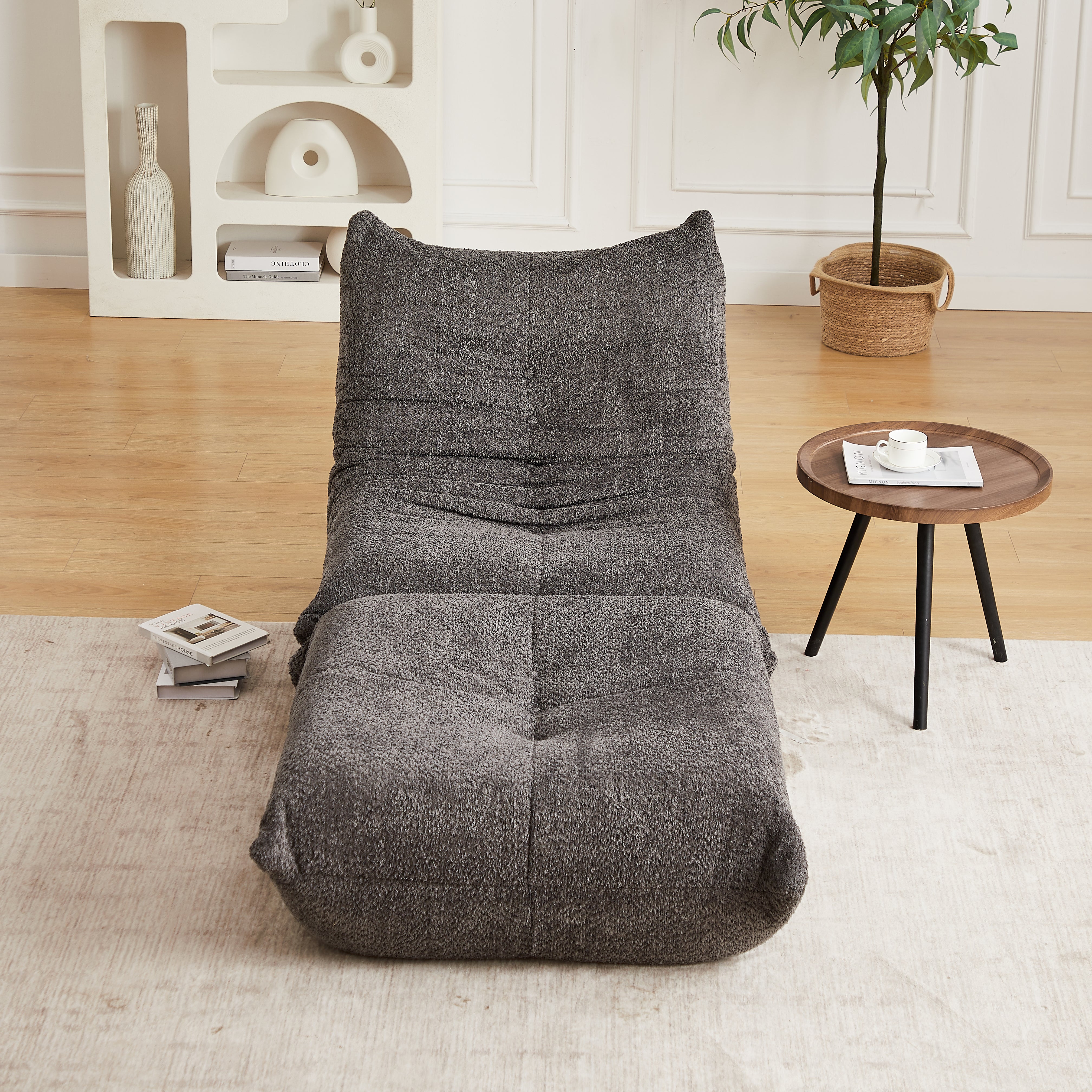 Togo Sofa with Footrest, Armless Floor Lounge Chair with Memory Foam, Chenille