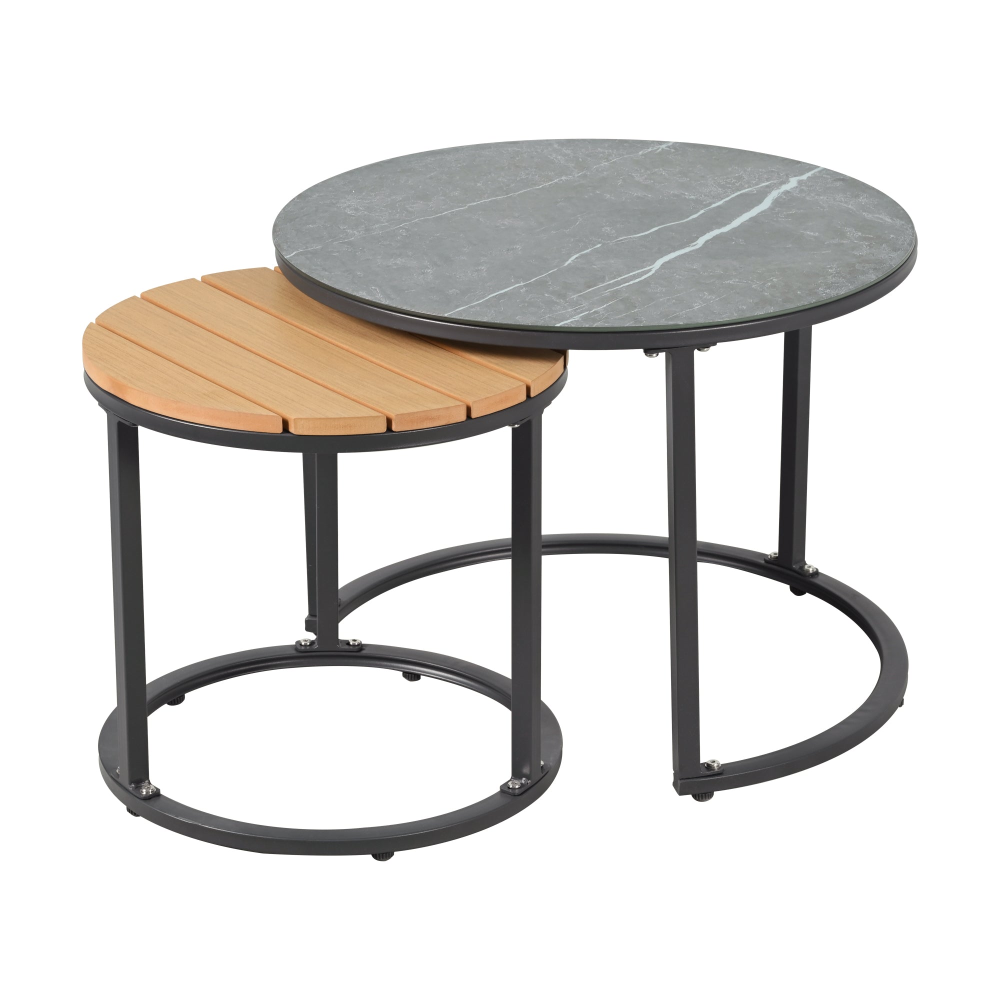 Garden Lounge Set with 3-Seater Sofa, 2 Armchairs and 2 Coffee Tables, Grey Wood and Steel