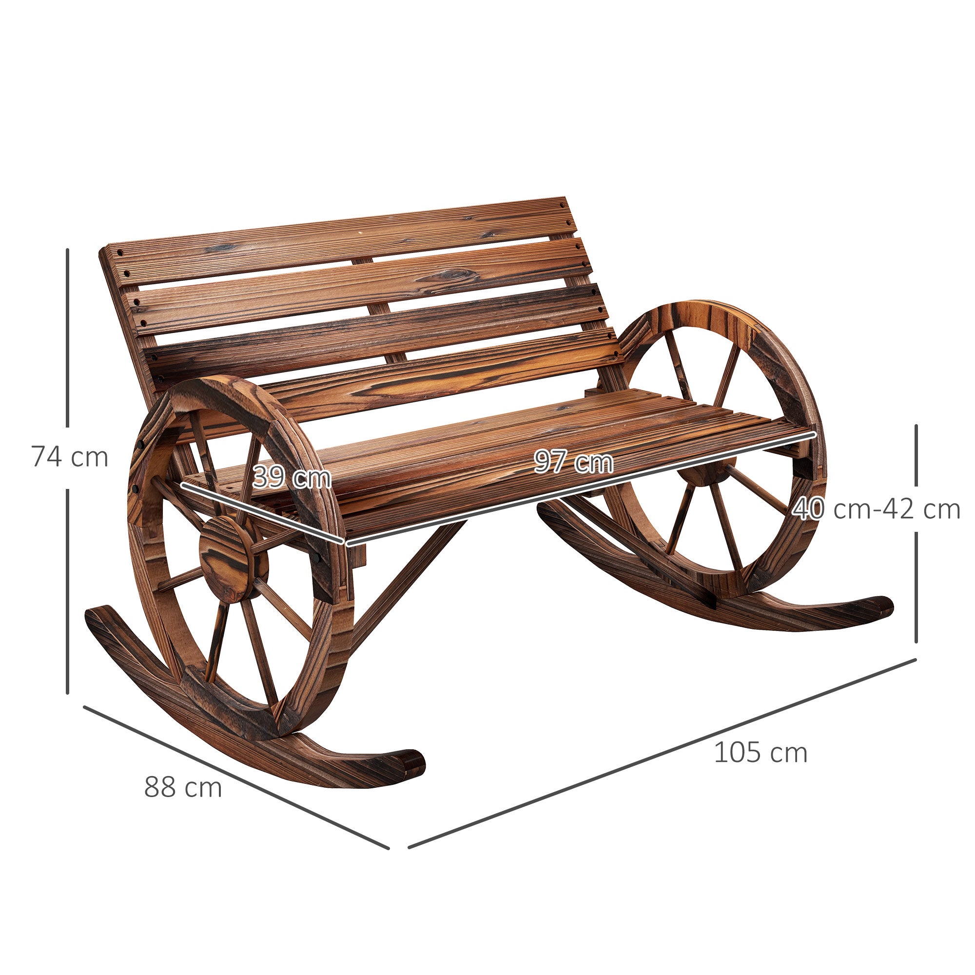 Wooden Swing Bench 2-Seater with Armrests 240kg Charred Wood Design