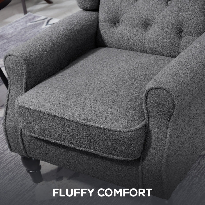 Teddy Fleece Retro Wingback Chair - Grey