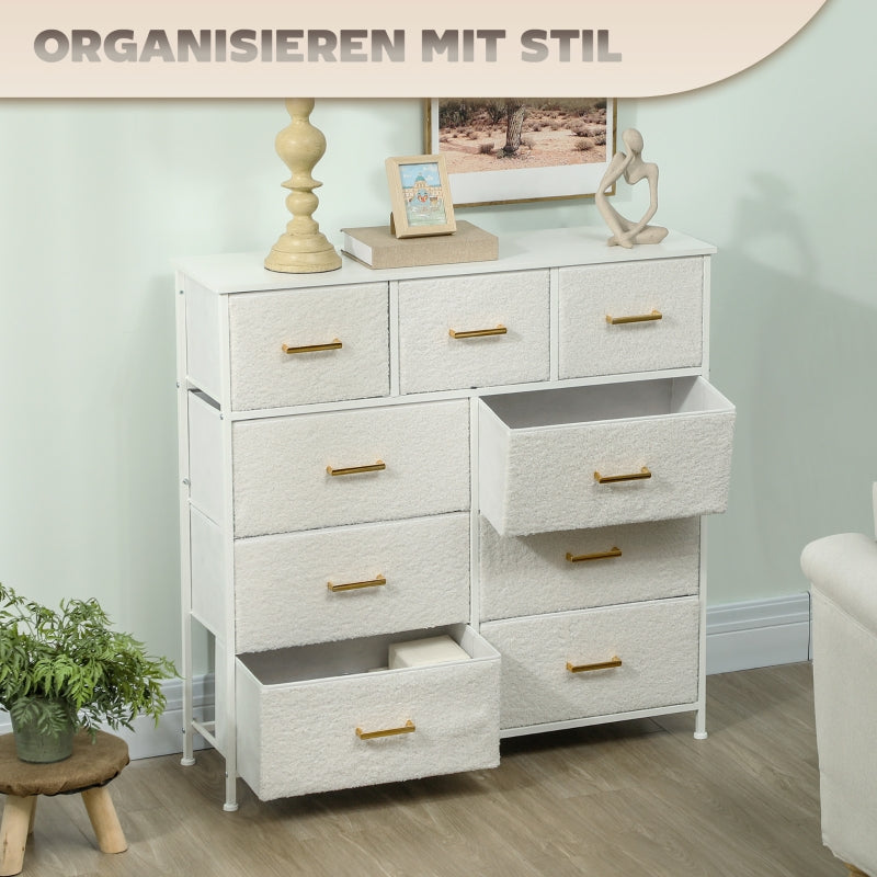 Chest of Drawers Sideboard 9 Fabric Drawers Storage Cabinet, Cream White