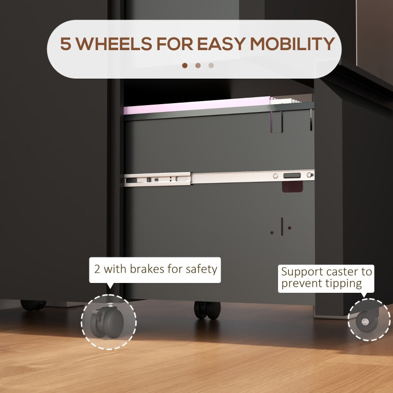 2-Drawer Mobile Filing Cabinet, Lockable for Letter/A4/Legal Size, Pre-Assembled Steel Black