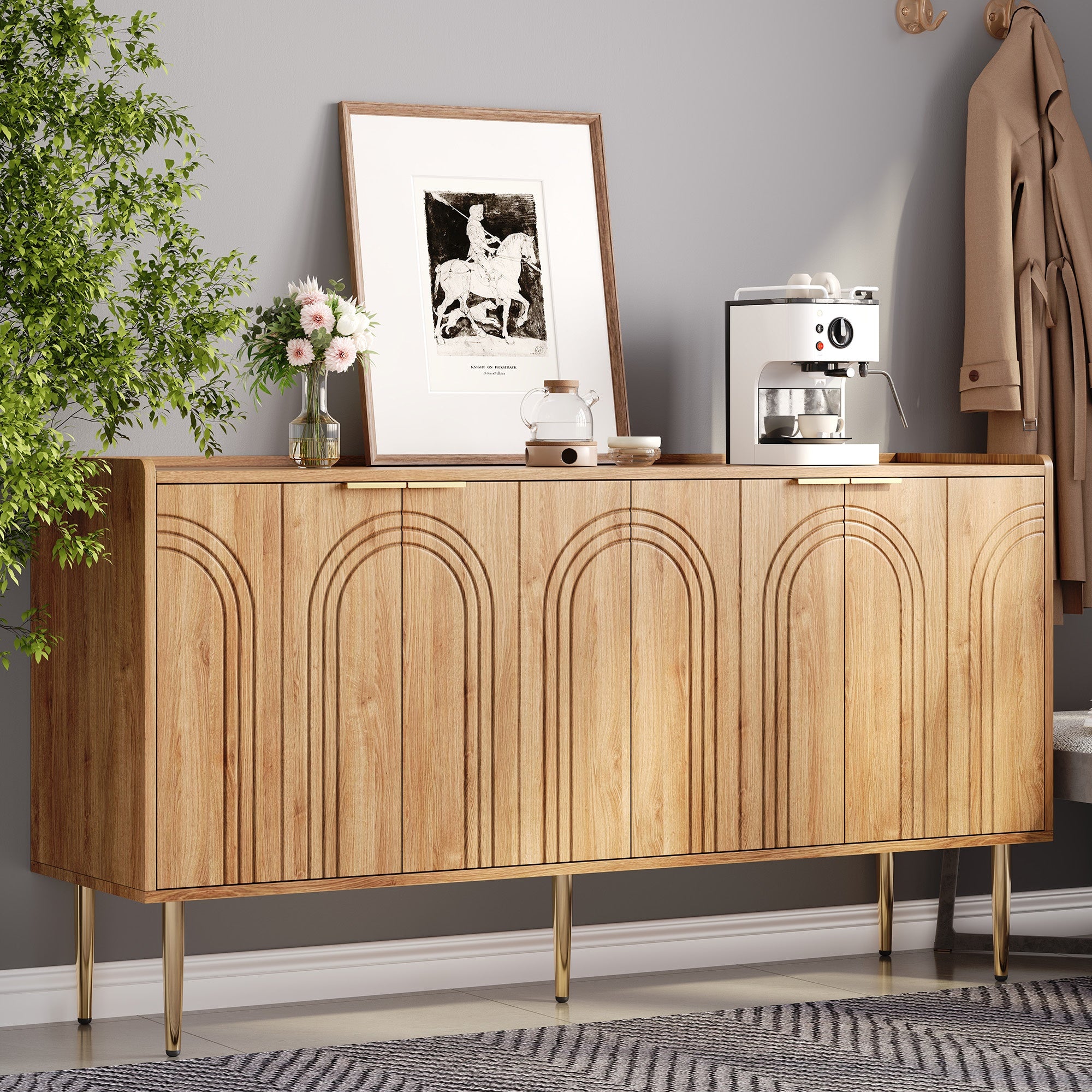 Sideboard, Buffet Storage Cabinet 140L x 38W x 75H cm, Natural MDF
