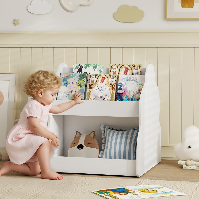 Children's Bookshelf 2-Tier 4 Shelves with Wheels - White