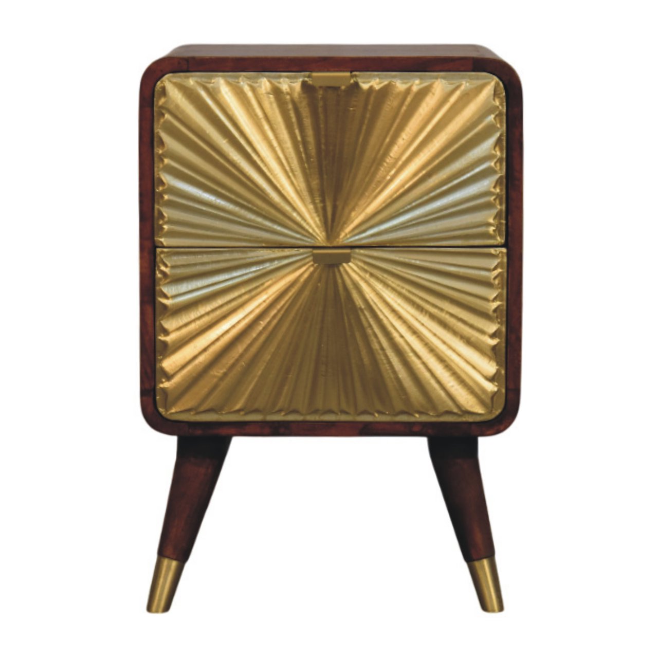 Solid Wood Avora Nightstand, 2 Drawers, Gold and Dark Brown