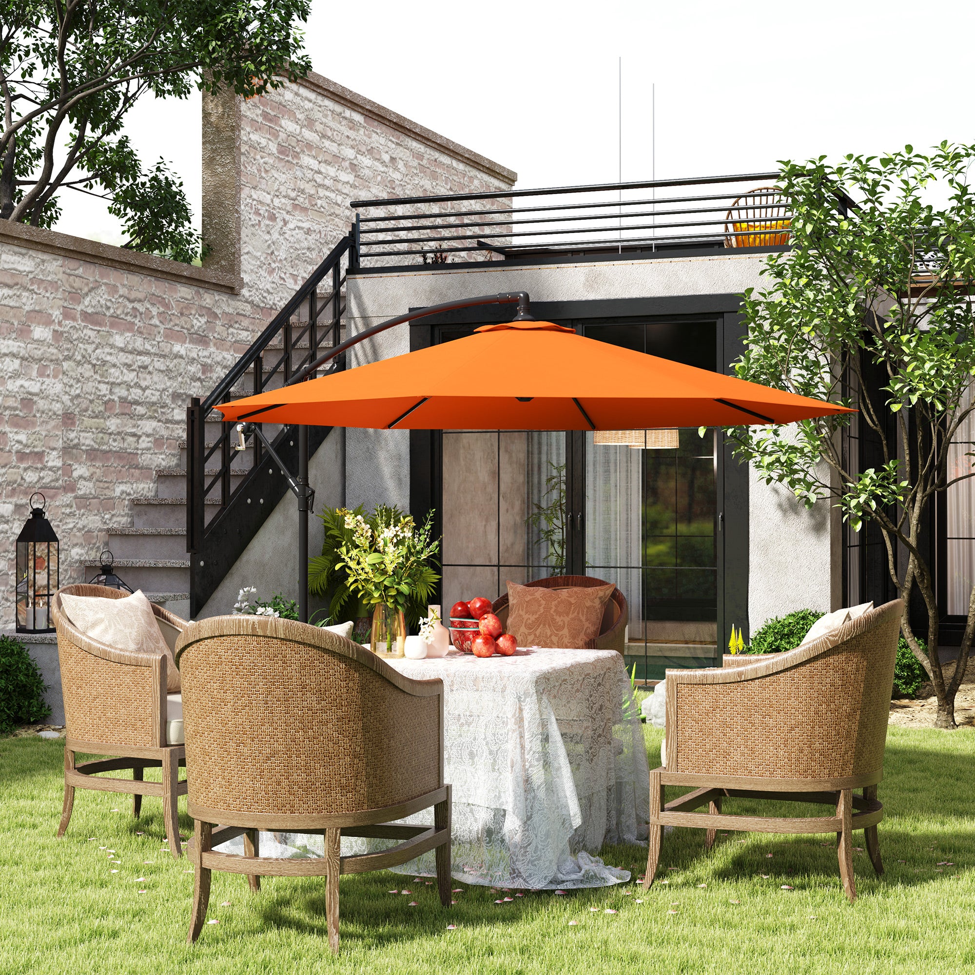 3m Overhanging Parasol with Base, Orange