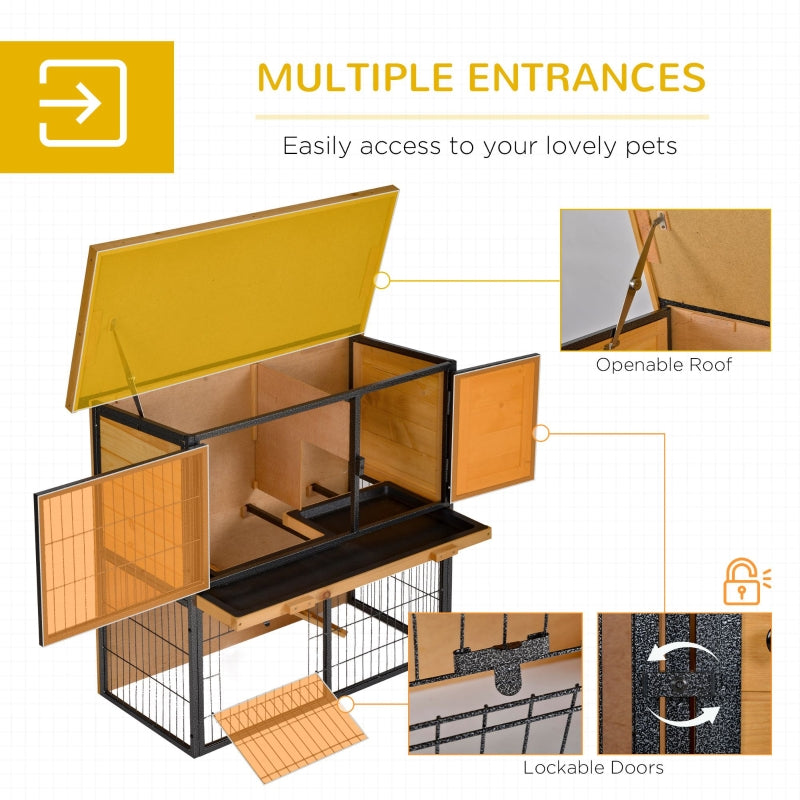 Guinea Pig Hutch Rabbit Hutch Elevated Pet House Bunny Cage with No-Leak Tray Ramp Openable Roof Outdoor Wood-metal Light Yellow
