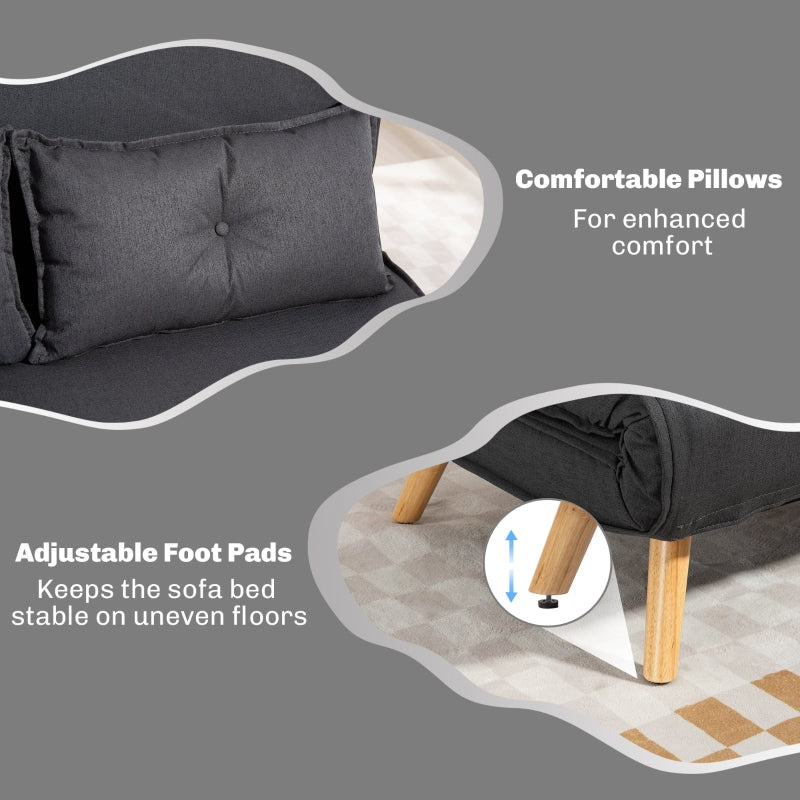 Two-Seater Sofa Bed, Adjustable Recliner, Linen-Look Charcoal Grey