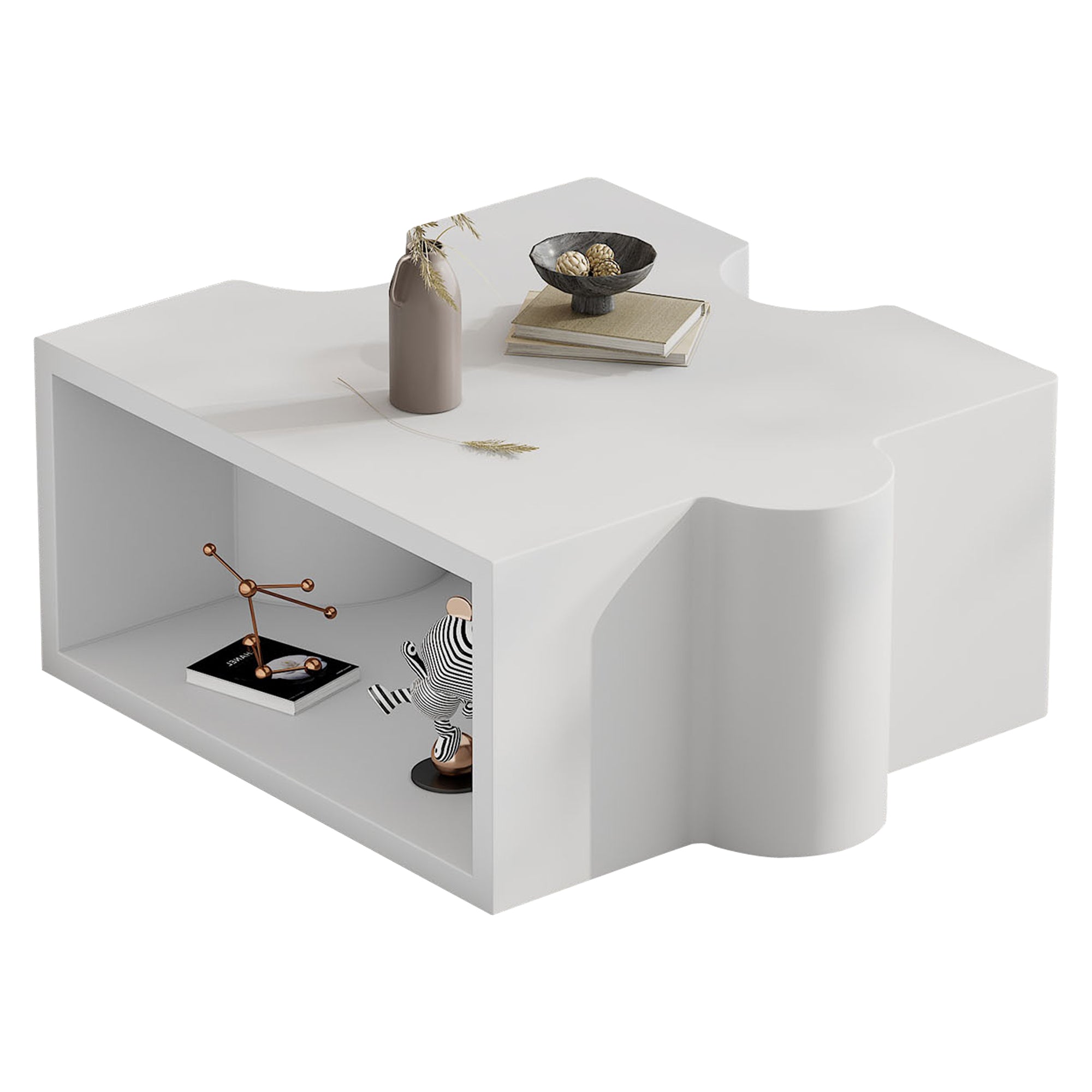 Coffee Table (65x65x32cm) Puzzle Pattern, Cold White MDF