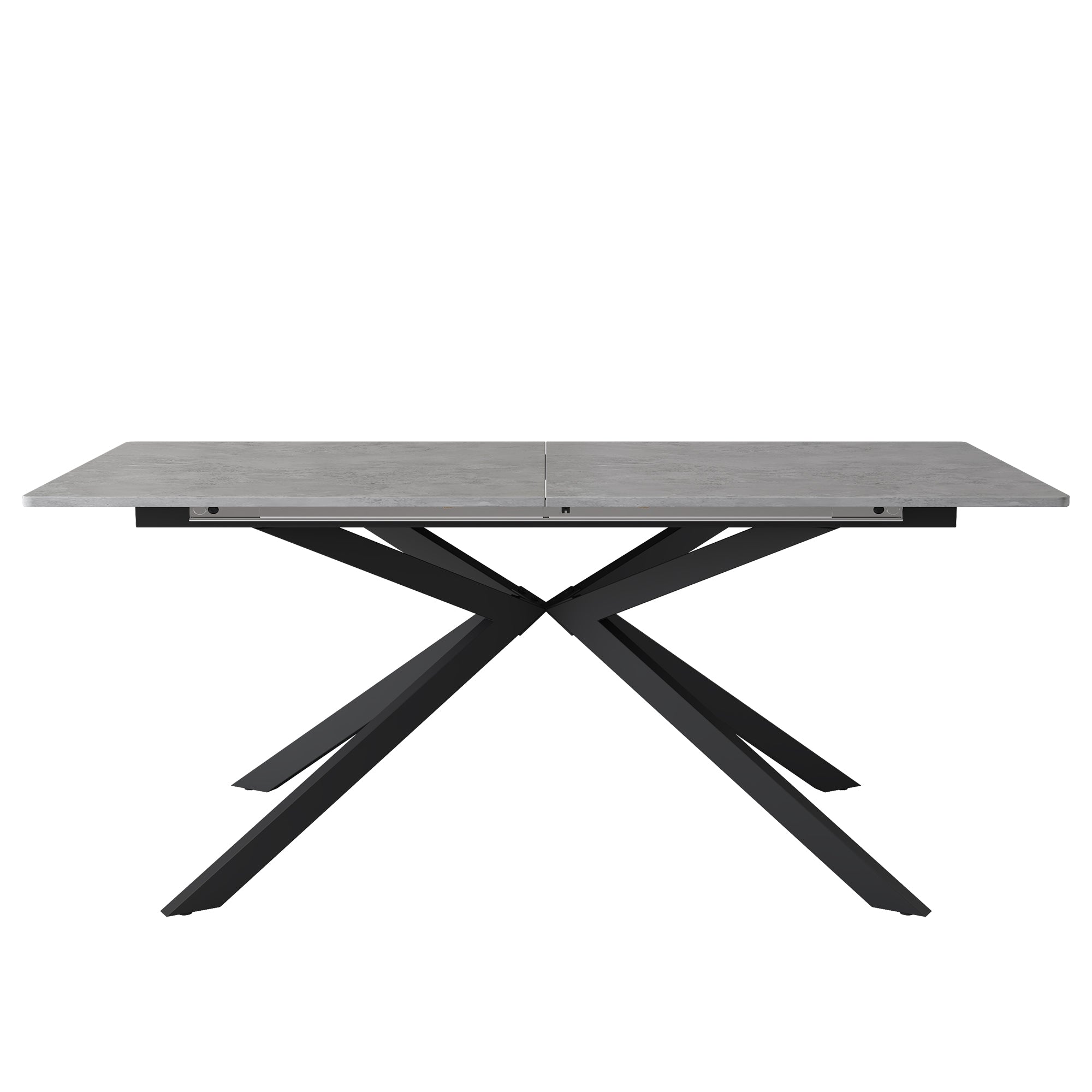 Extendable Dining Table Automatic Rectangular Cross Leg L150/180cm - Cement Pattern Black/Grey
