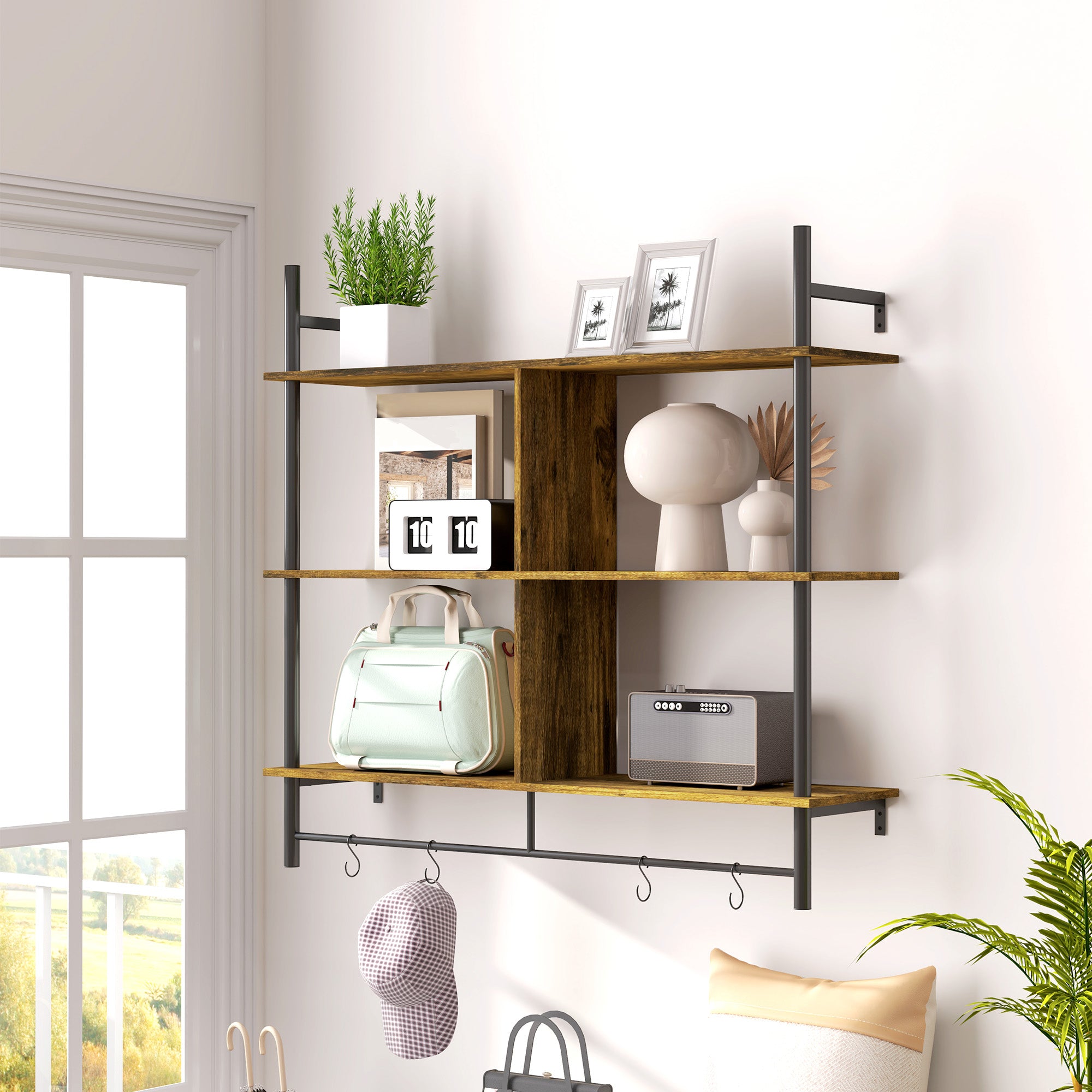Three-Tier Floating Shelf Wall Display Brown/Black