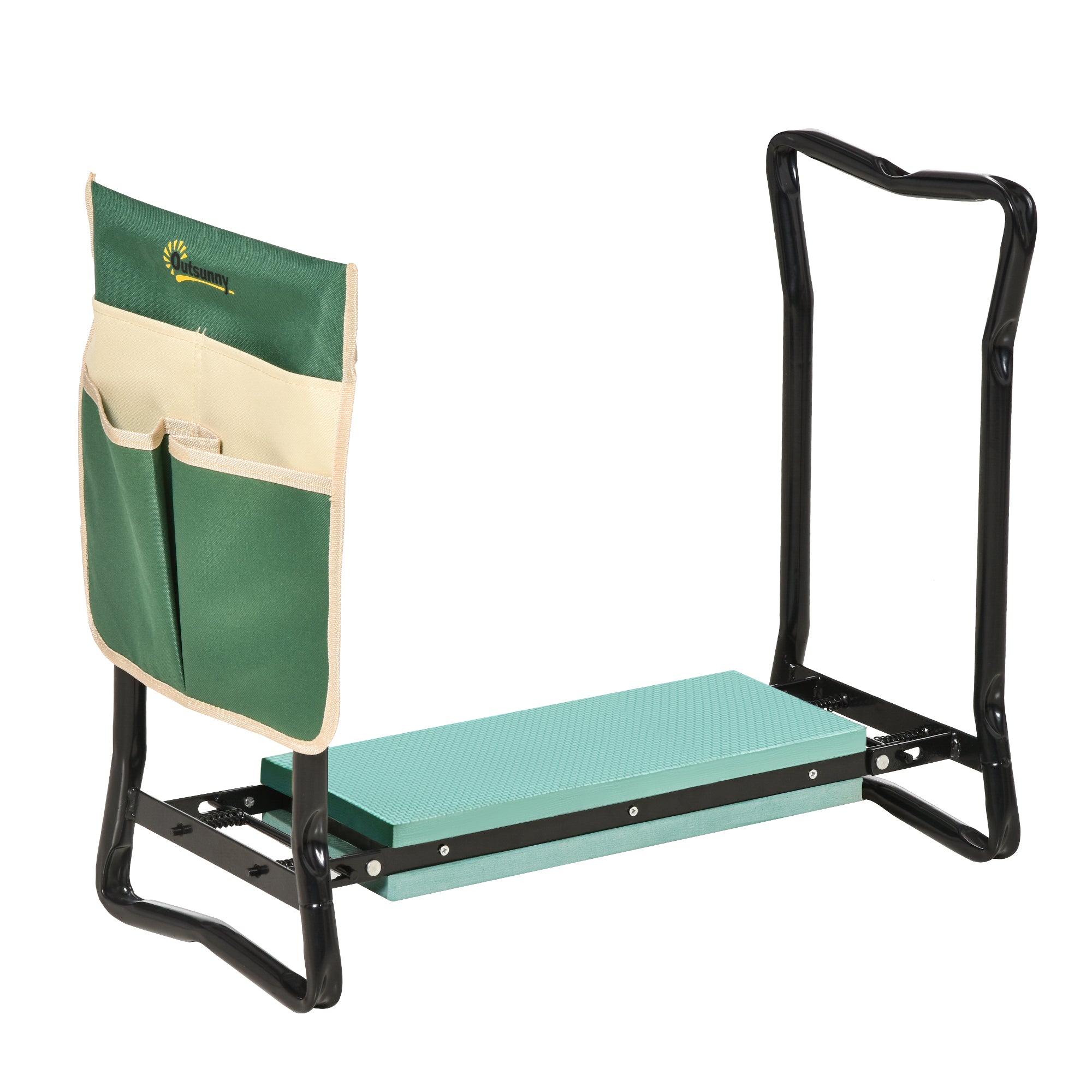 Garden Kneeler, Padded Steel Frame with Tool Bag - Green