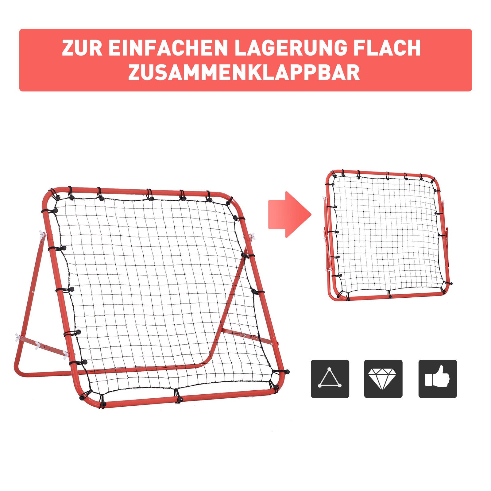 Football rebounder wall and net 96 x 80 x 96 cm adjustable angle red-black