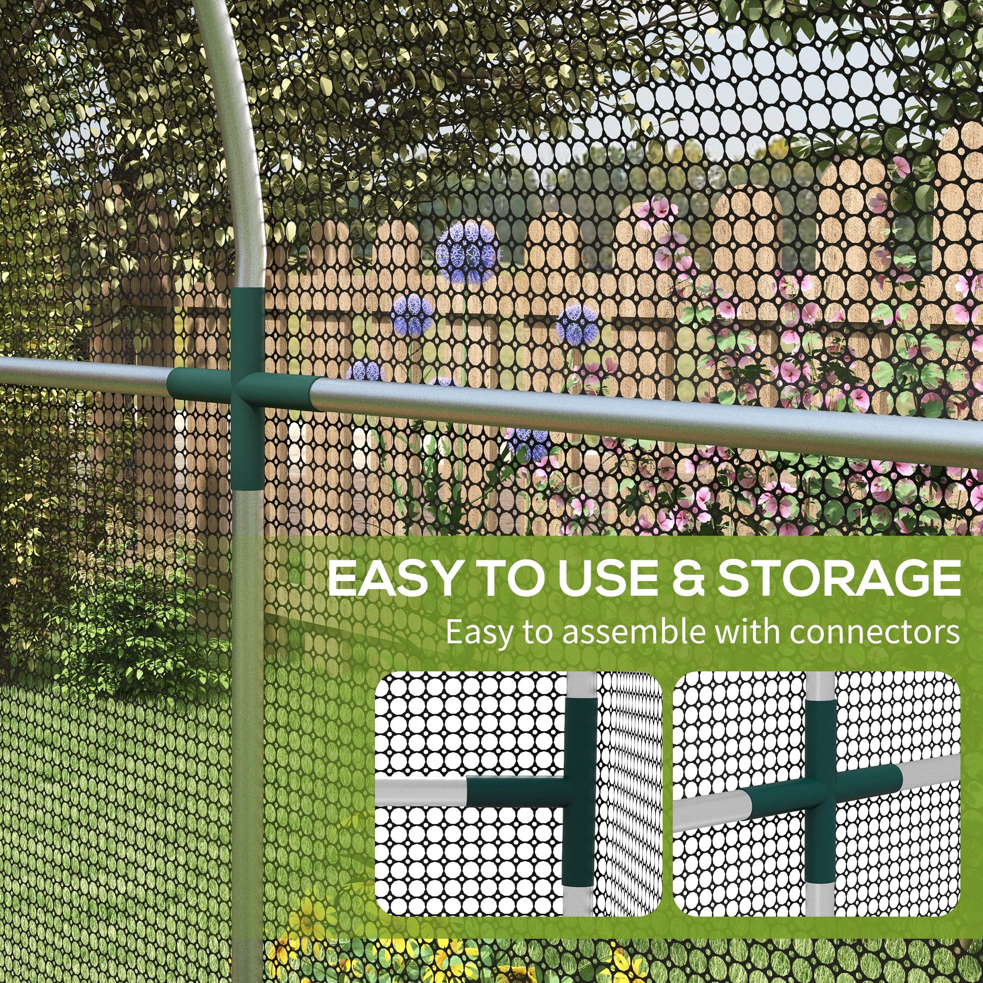 Fruit Cage, Plant Protection Tent Zipped Door, Galvanised Steel Black