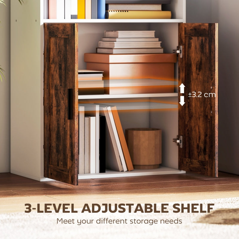 5-Tier Bookcase with Adjustable Shelf and Closed Cupboard, Rustic Brown