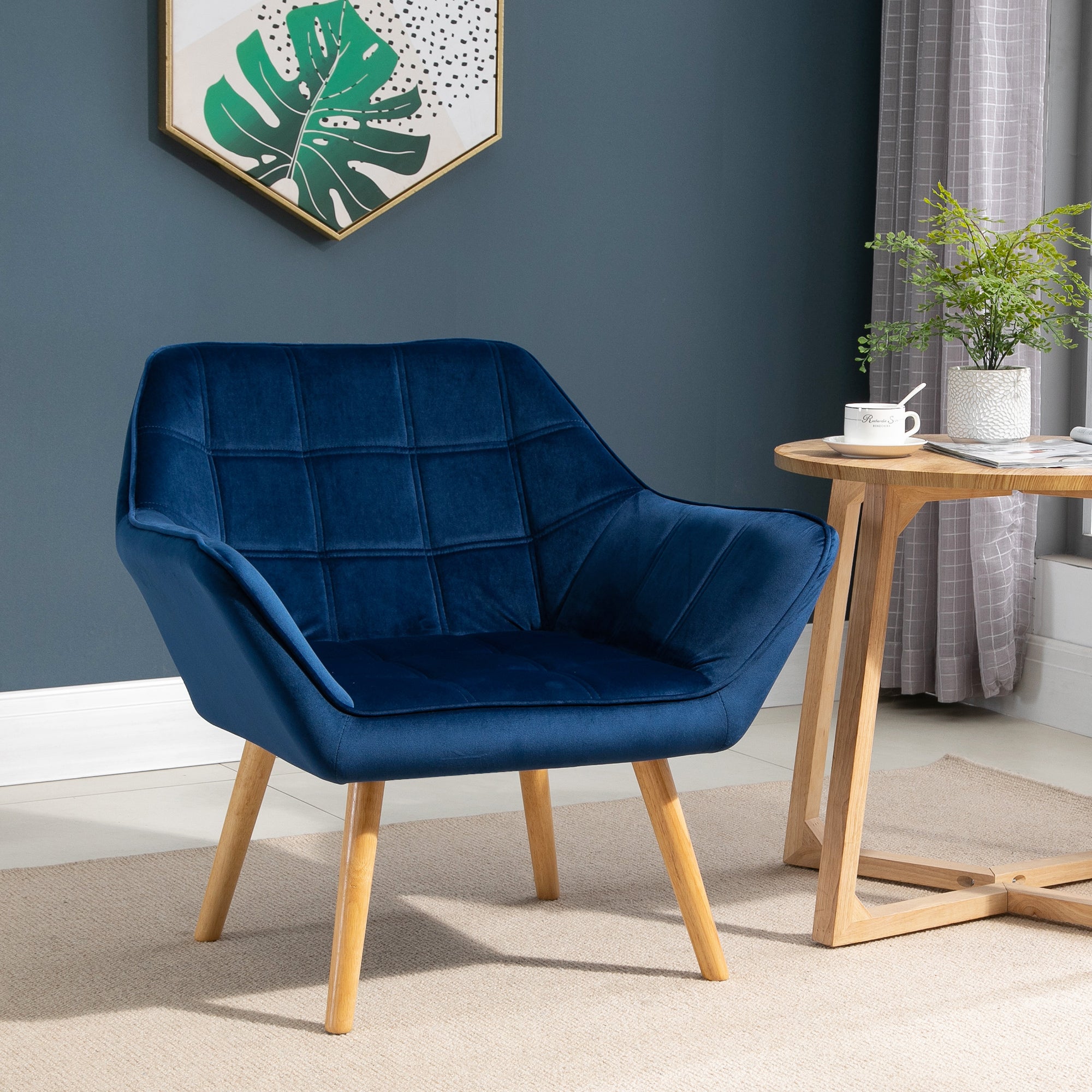 Armchair Accent Chair Wide Arms Slanted Back Blue