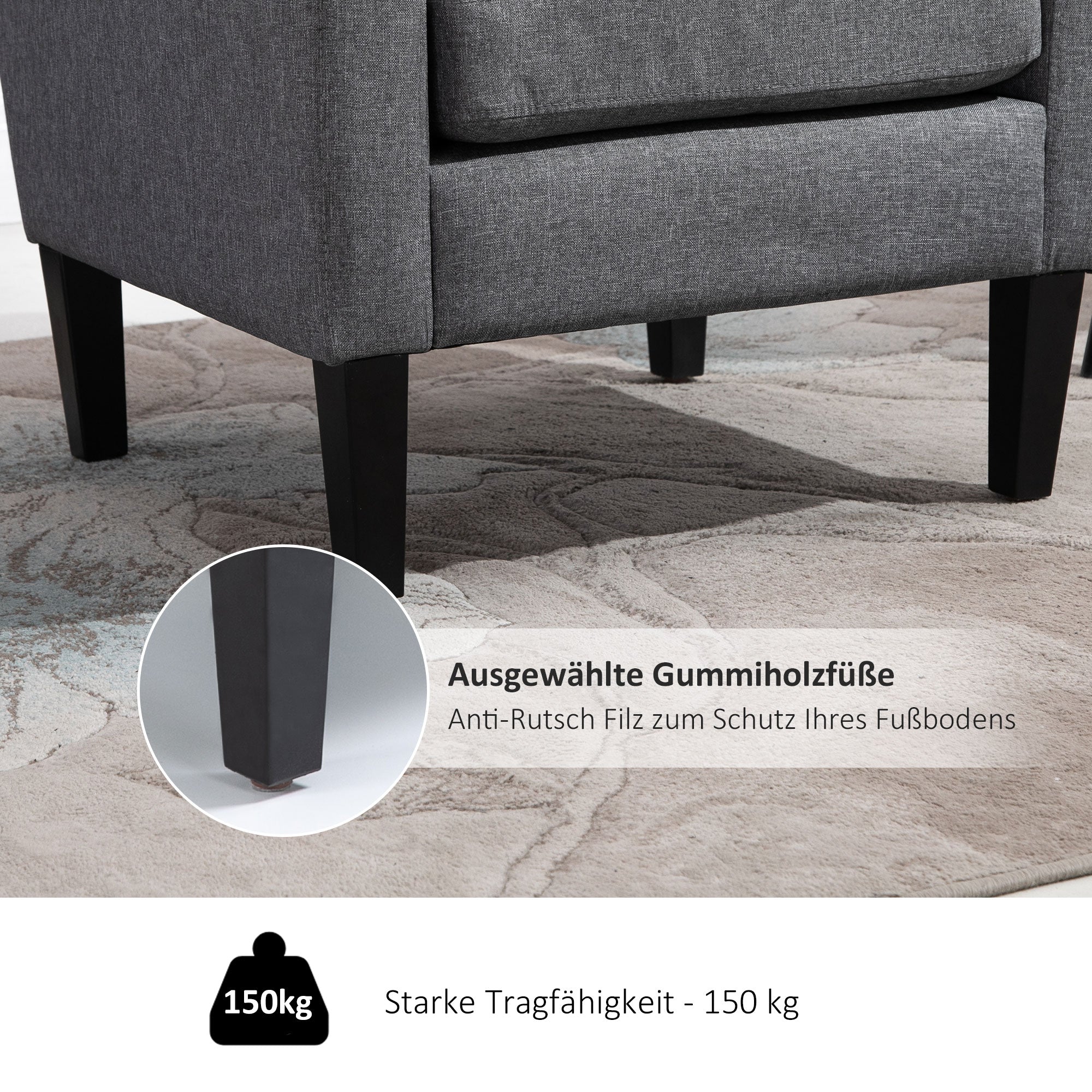 Recliner Chair, Upholstered Wooden Legs, Light Grey Linen Fabric