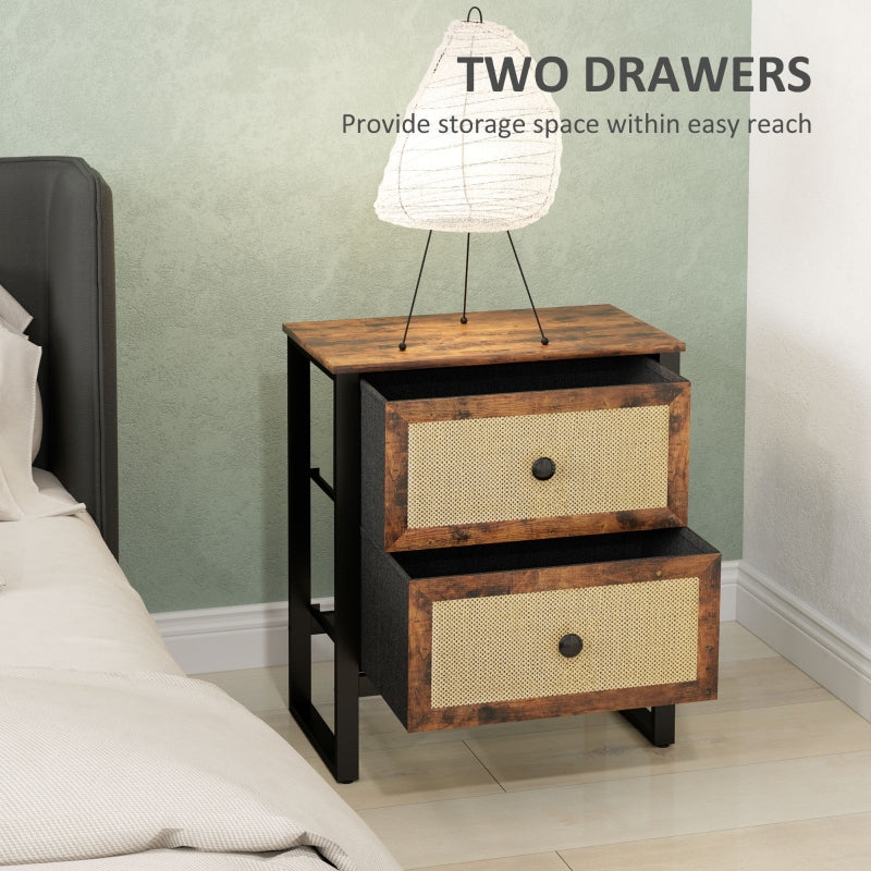 Industrial-Natural Two-Drawer Bedside Table - Brown