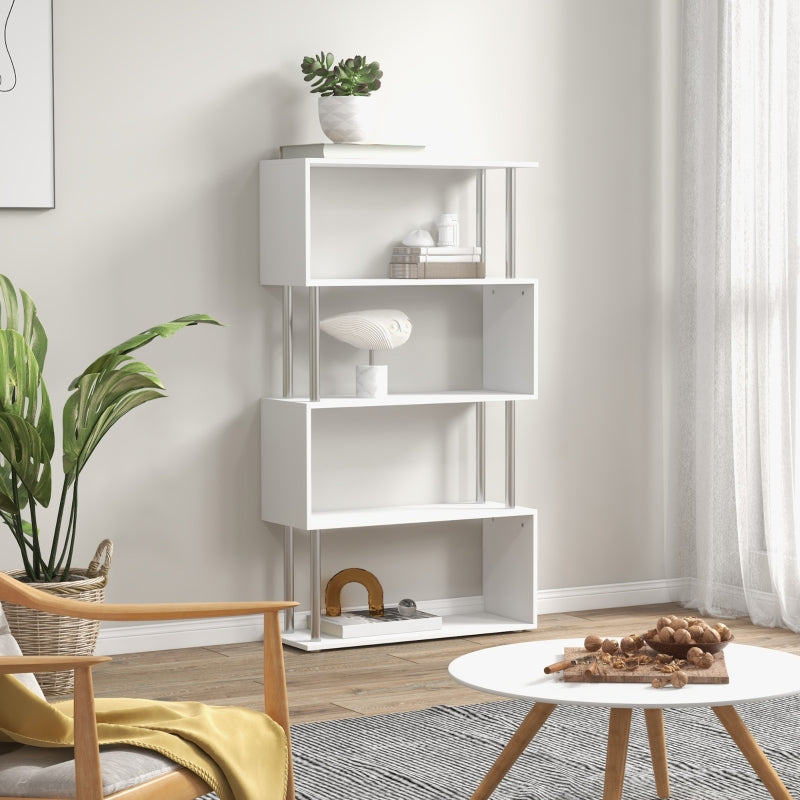 Wooden S Shape 5 Tier Bookcase Storage Display Unit, White