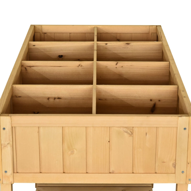 Planting Table Raised Bed, 8 Compartments with Drainage, Fir Solid Wood