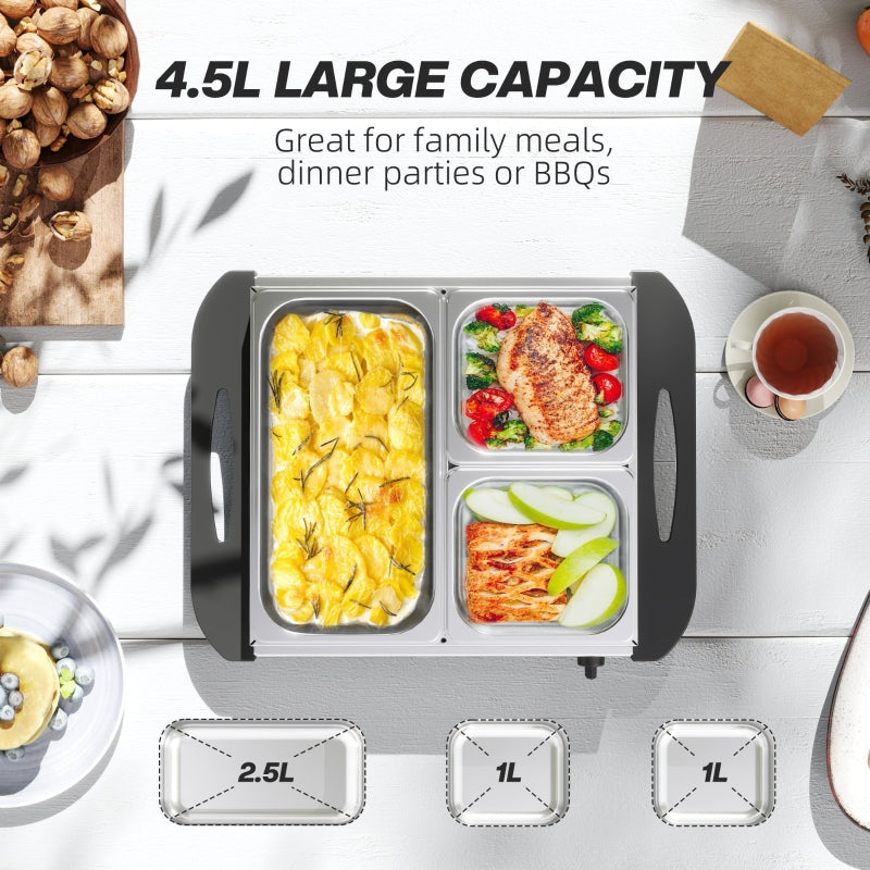 Electric Buffet Server 4.5L, 3 Trays/Lids, Set of 2, Stainless Steel