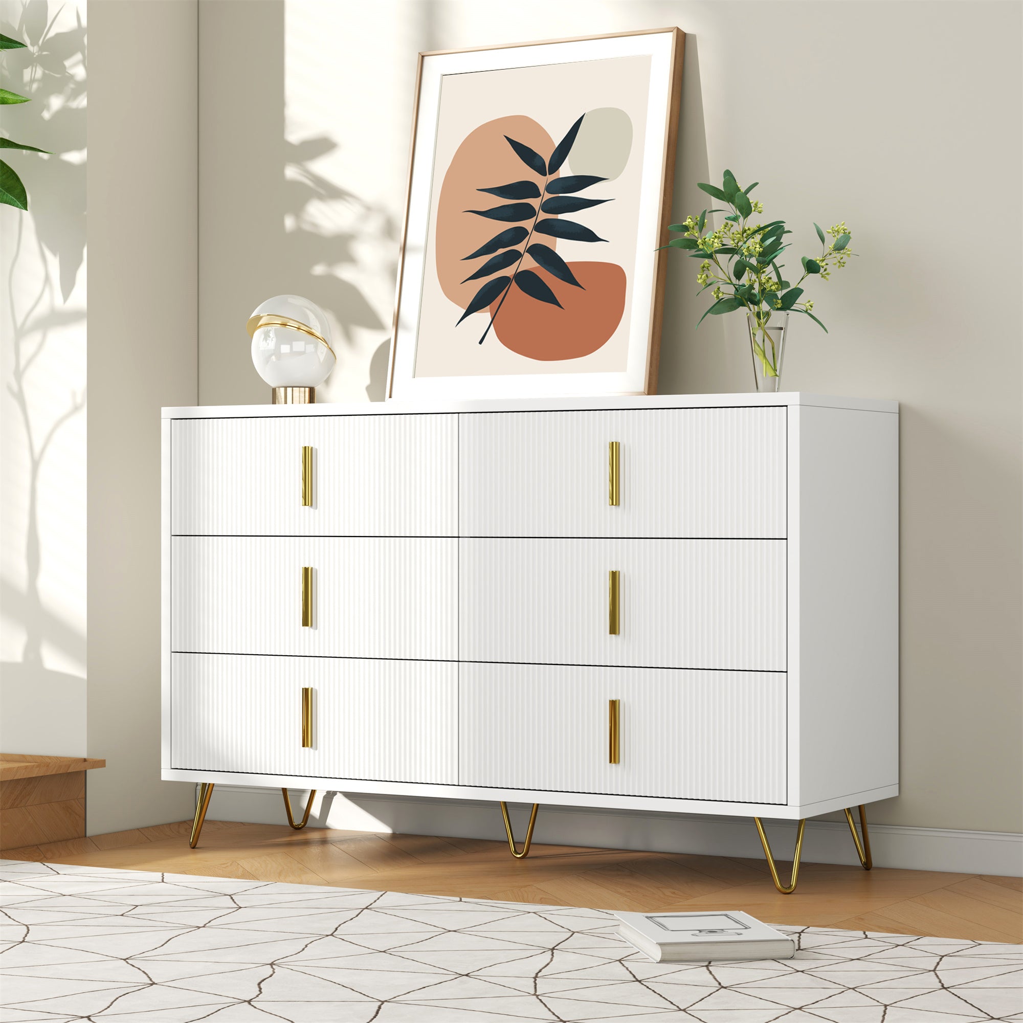 Sideboard Modern Design, Chest of Drawers Storage, Gold Handles