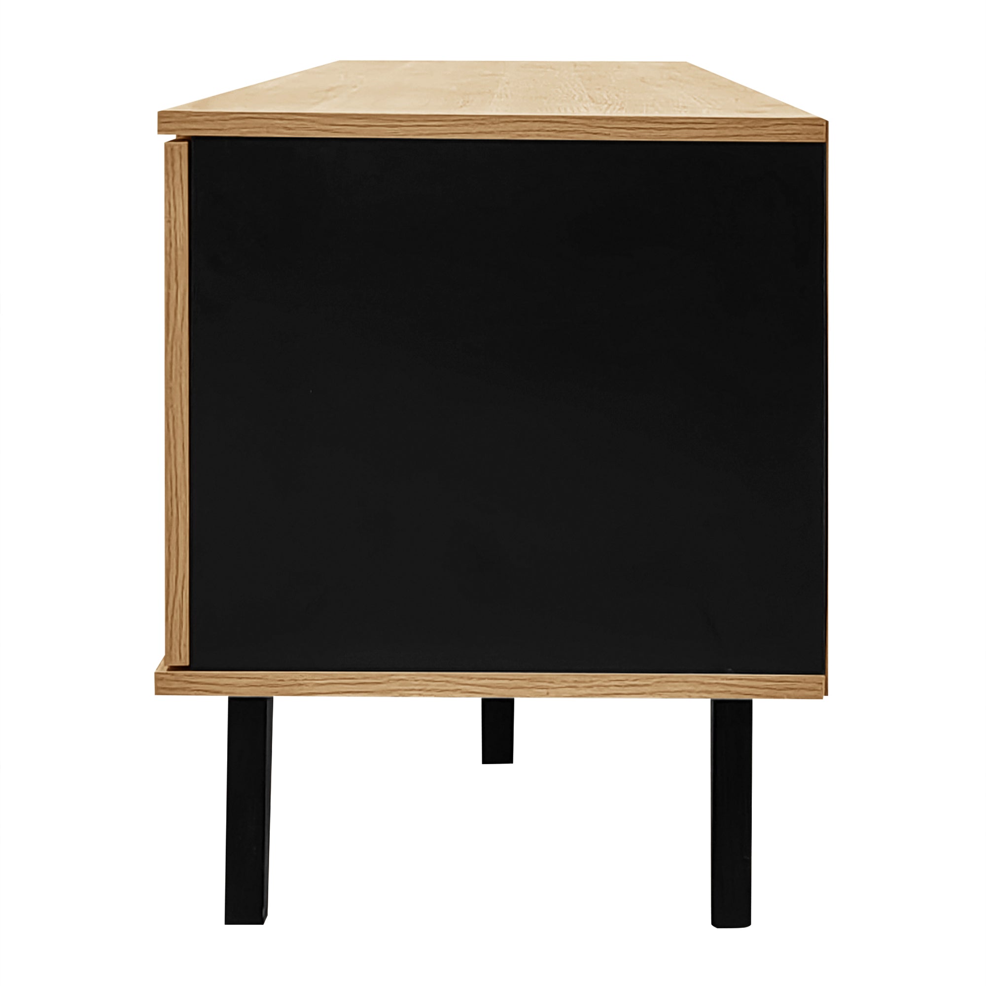 TV Cabinet, 170cm Lowboard with Drawers, Wood and Black