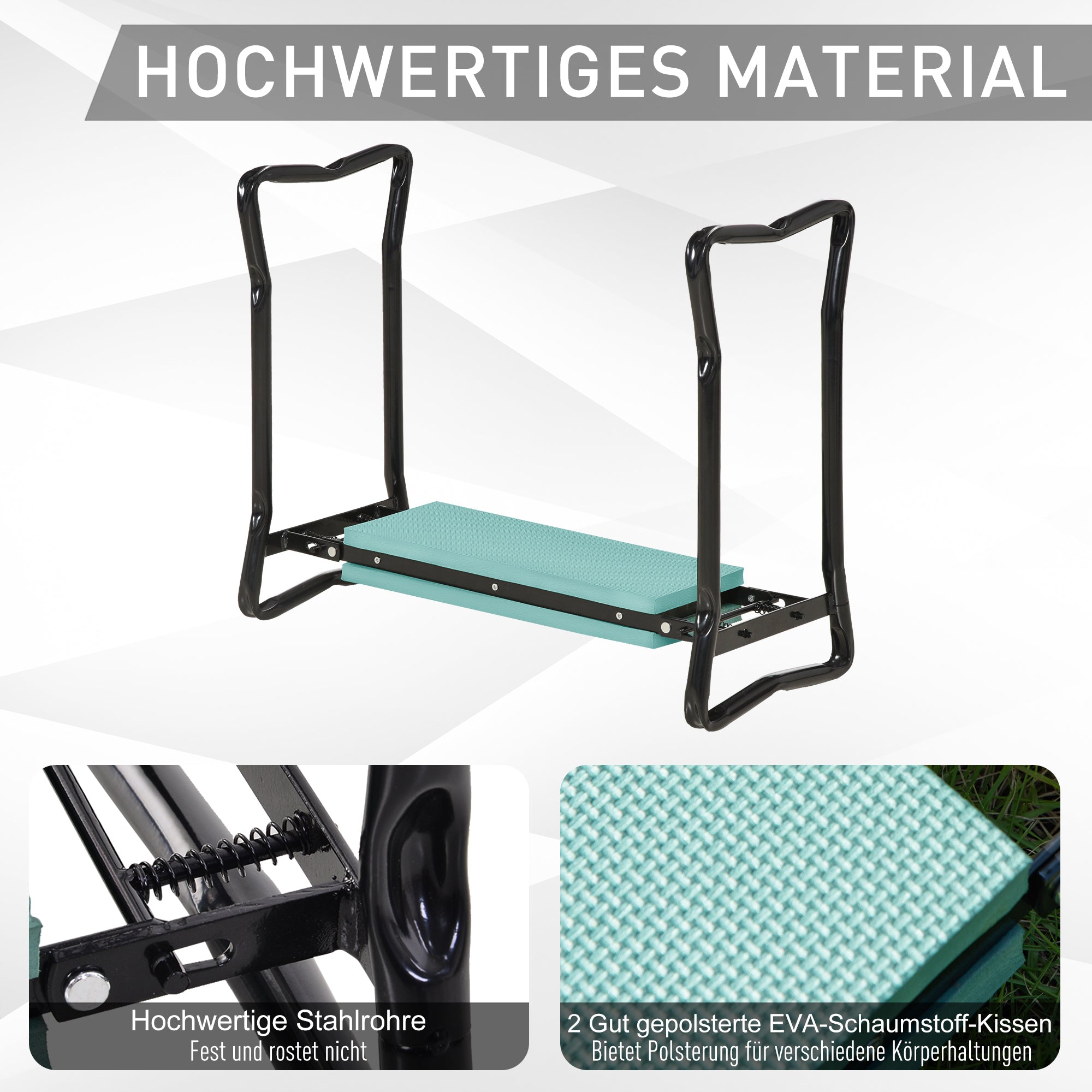 Gardening Kneeler, Foldable Stool, Kneeling Aid 150 kg, EVA Foam Steel, Dark Green