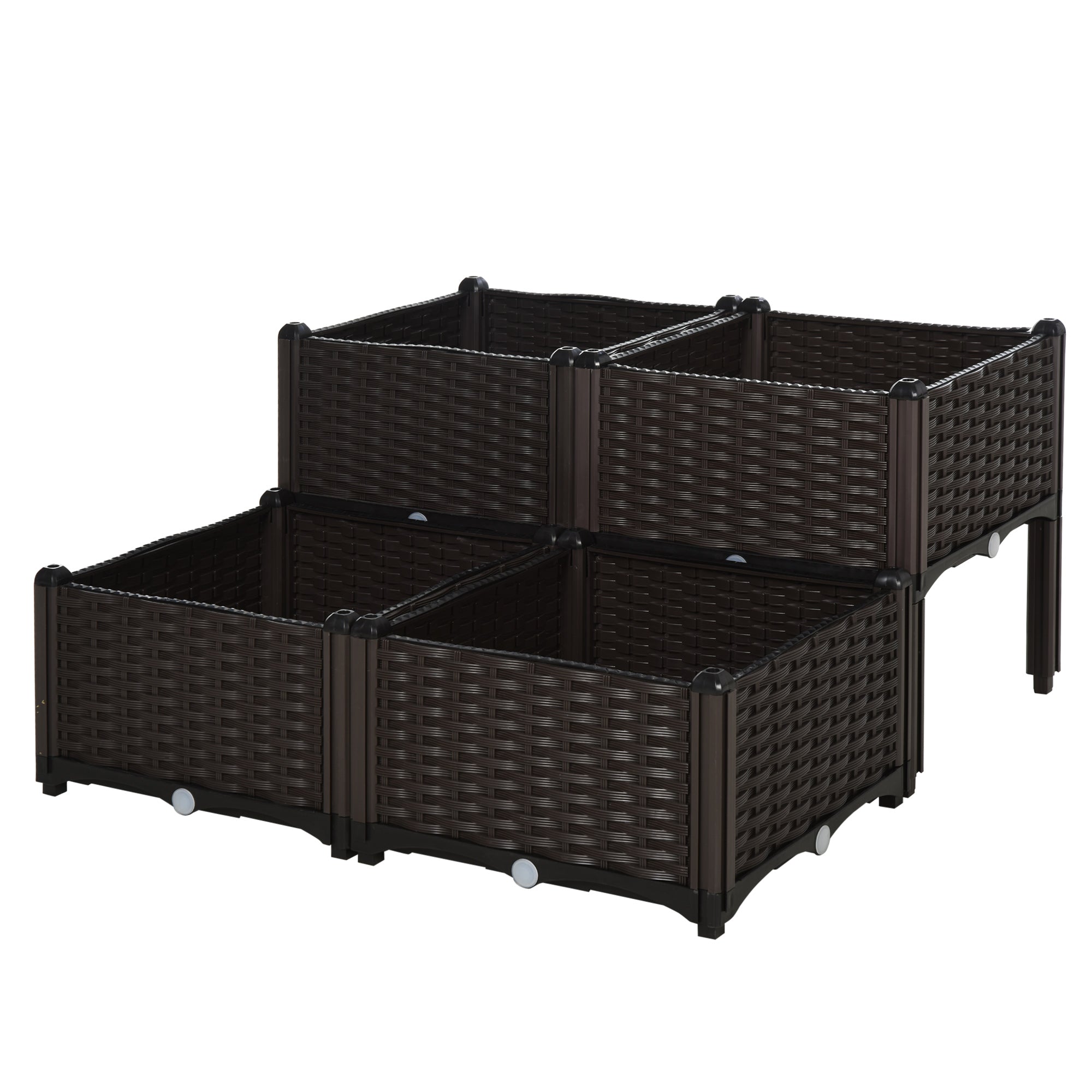 Set of 4 Garden Raised Bed Elevated Planter Box 26L Brown