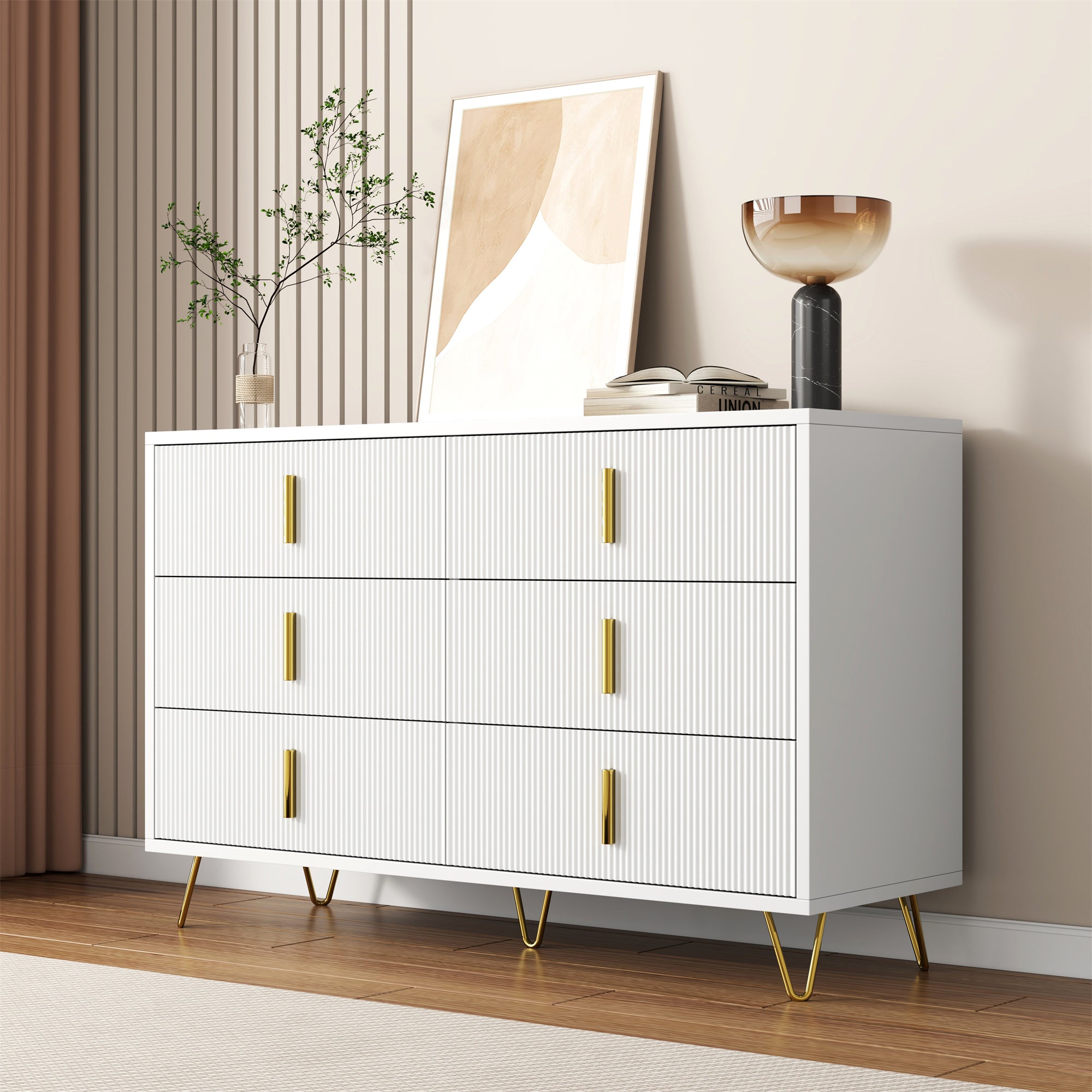 Sideboard Modern Design, Chest of Drawers Storage, Gold Handles