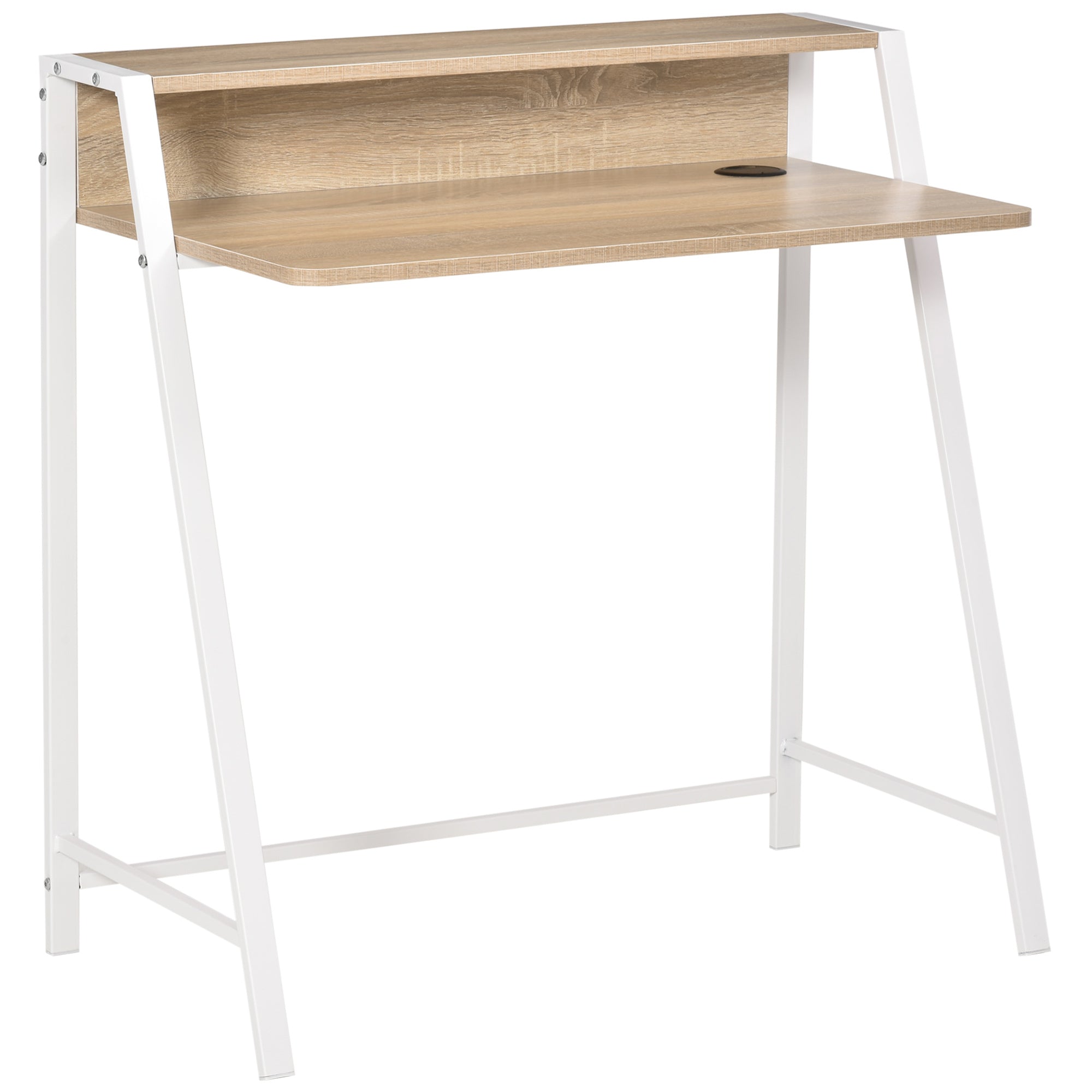 Desk Modern Computer with Storage & Cable Grommet, White Oak