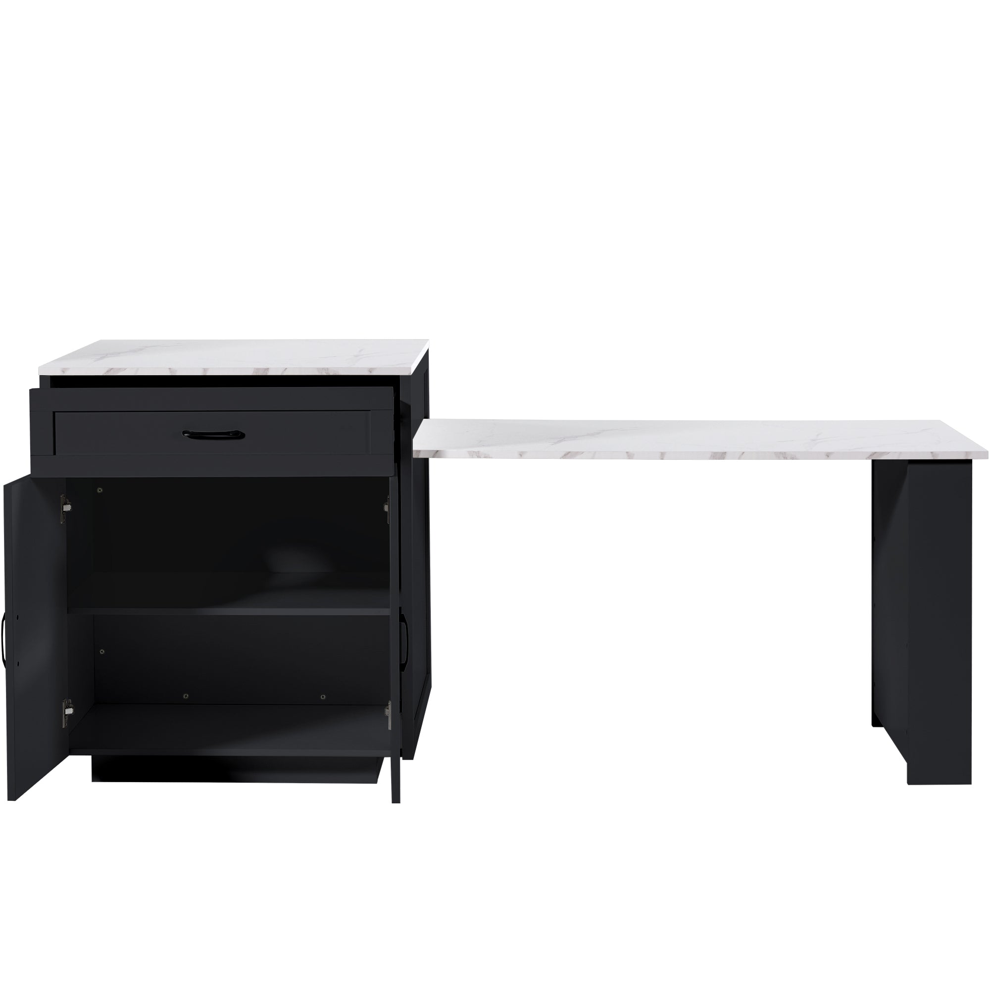 Extendable Bar Table Kitchen Island with Storage & Drawers - Black