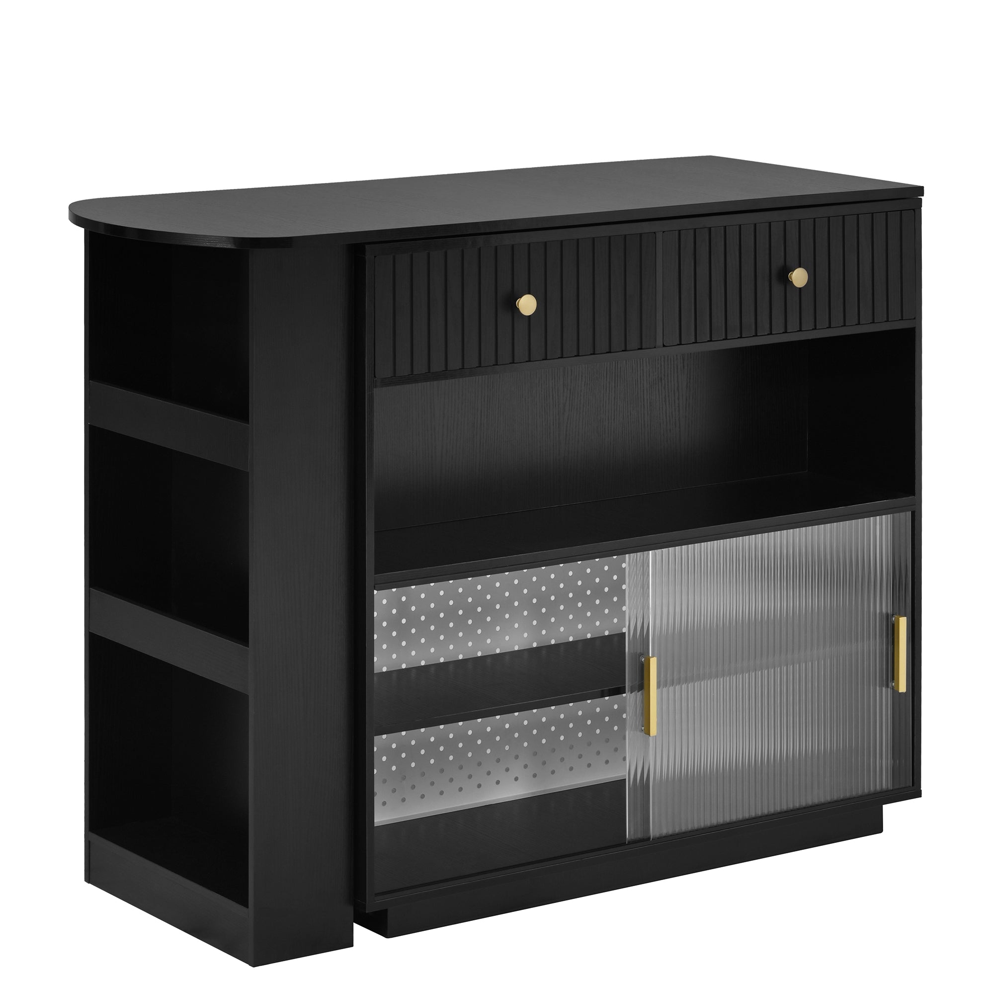 Bar Table Sideboard Extendable 360° Rotating with LED Lighting Sockets Black