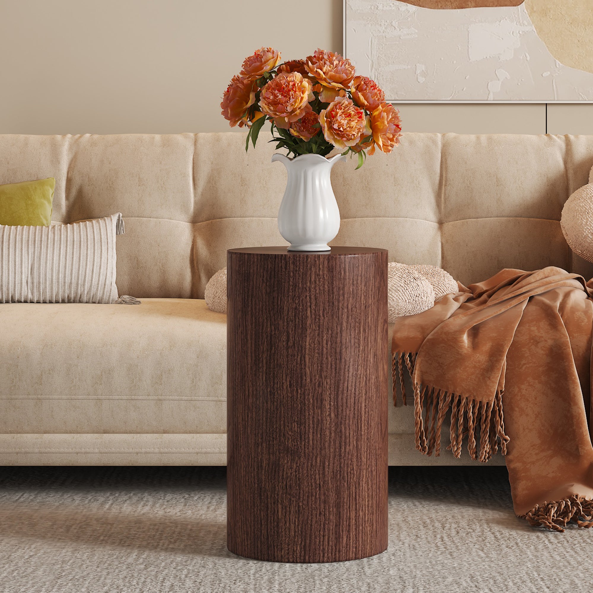 Coffee Table Round Minimalist Design MDF - Walnut