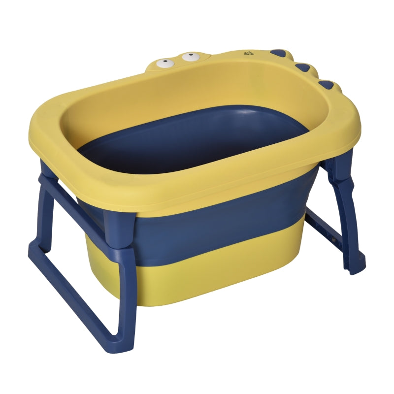 Baby Bathtub Collapsible Non-Slip Portable with Stool Seat Yellow