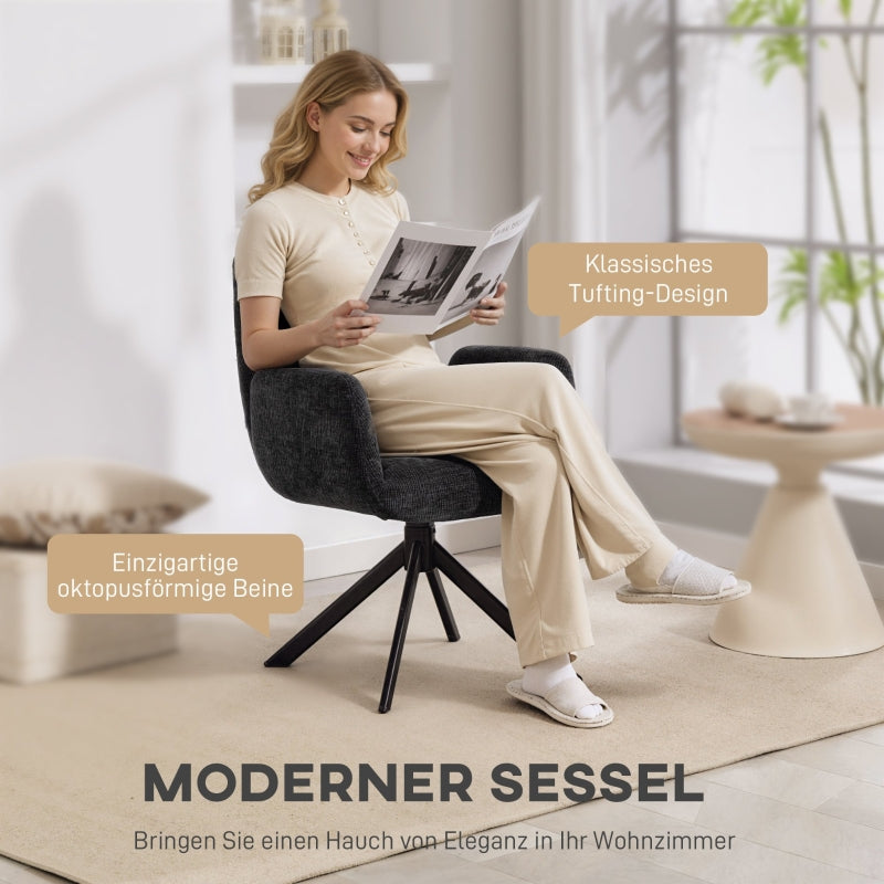 Upholstered Armchair, Accent Chair, Modern Design, Swivel, Black